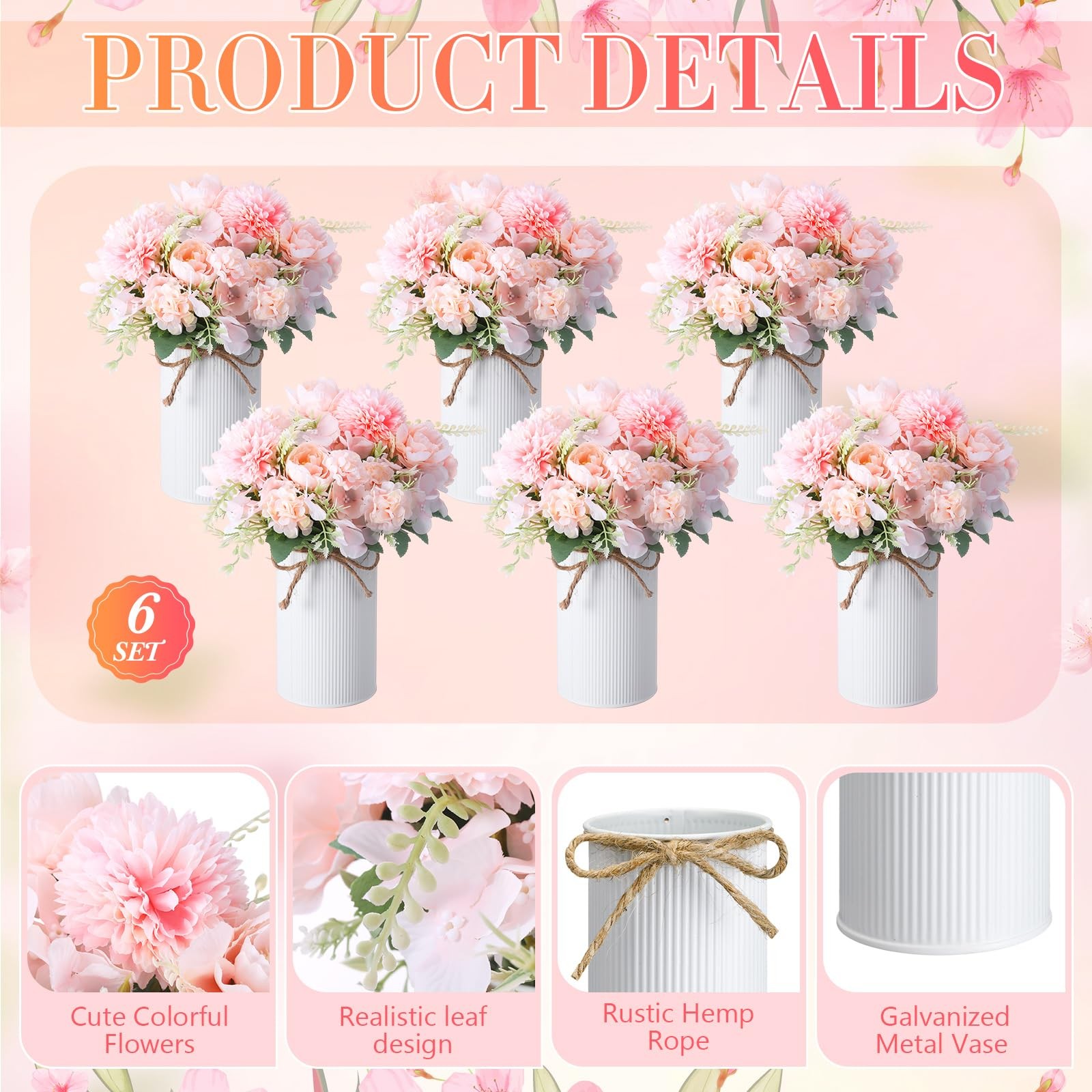 6 Sets Wedding Centerpiece for Table Decoration Light Pink Artificial Fake Ro…