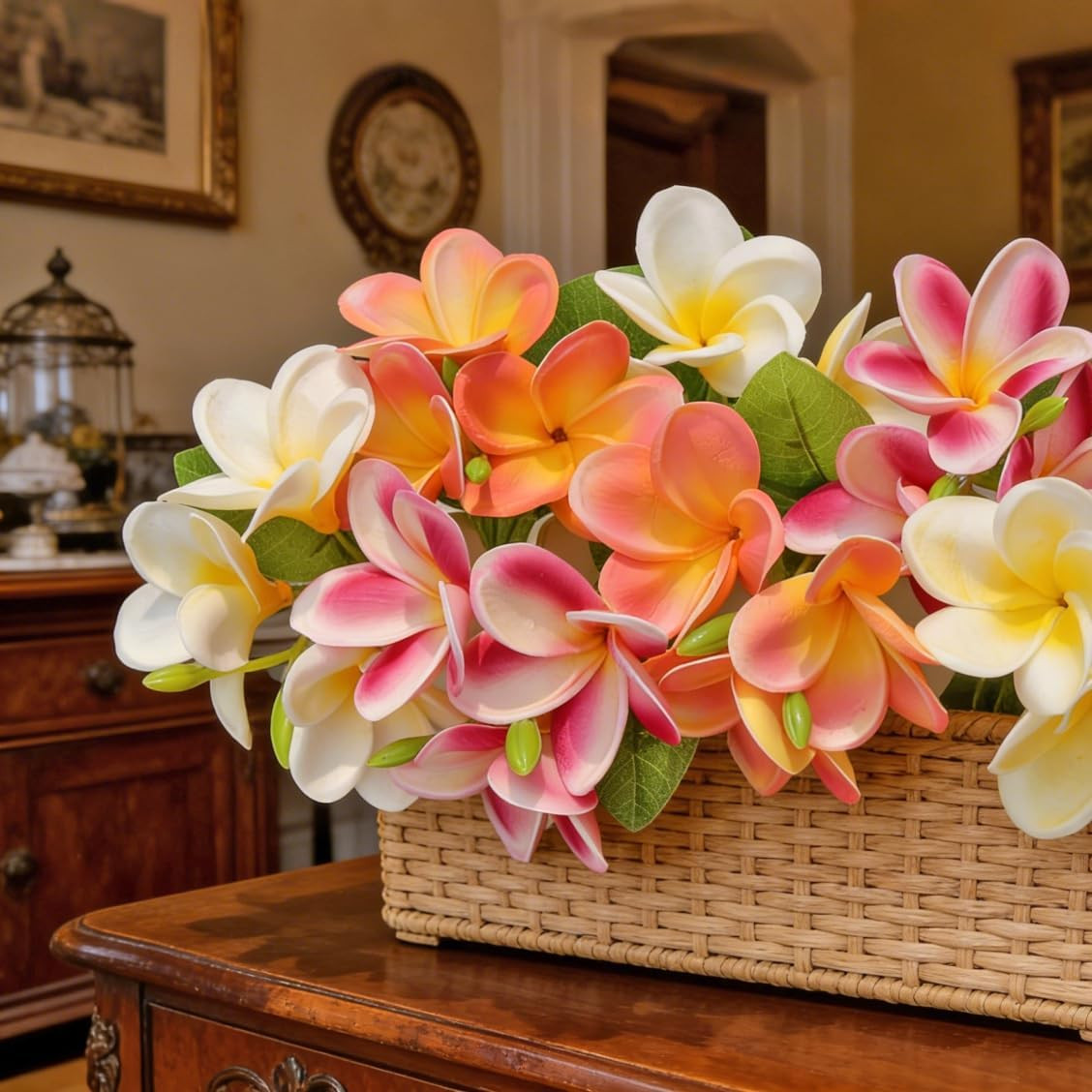 5PCS PU Real Touch Lifelike Artificial Plumeria Frangipani Flower Stems Wedding