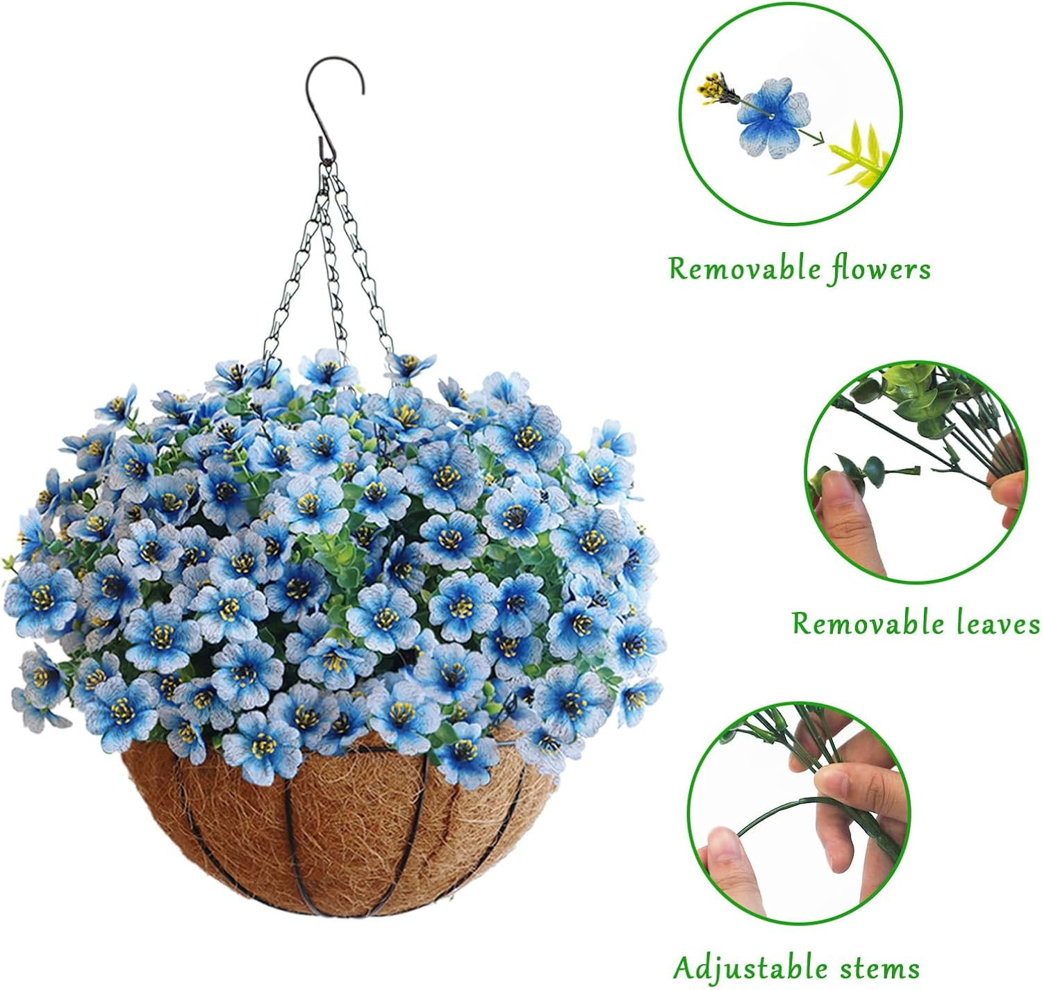 UV Resistant Artificial Flower Bundles in Pot – White & Blue for Home & Garden