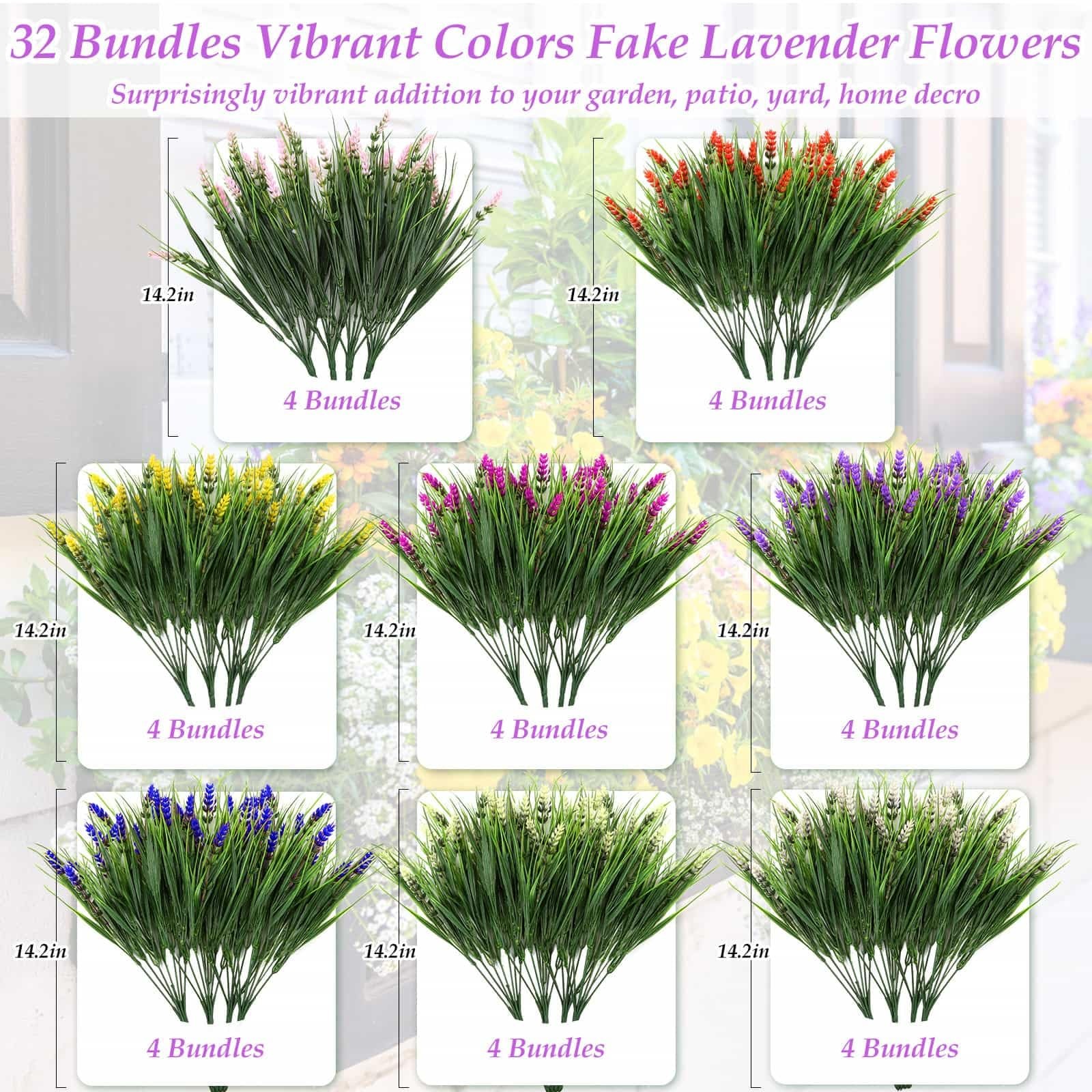 32 Bundles Artificial Monkey Grass Plants & Flowers for Outdoors