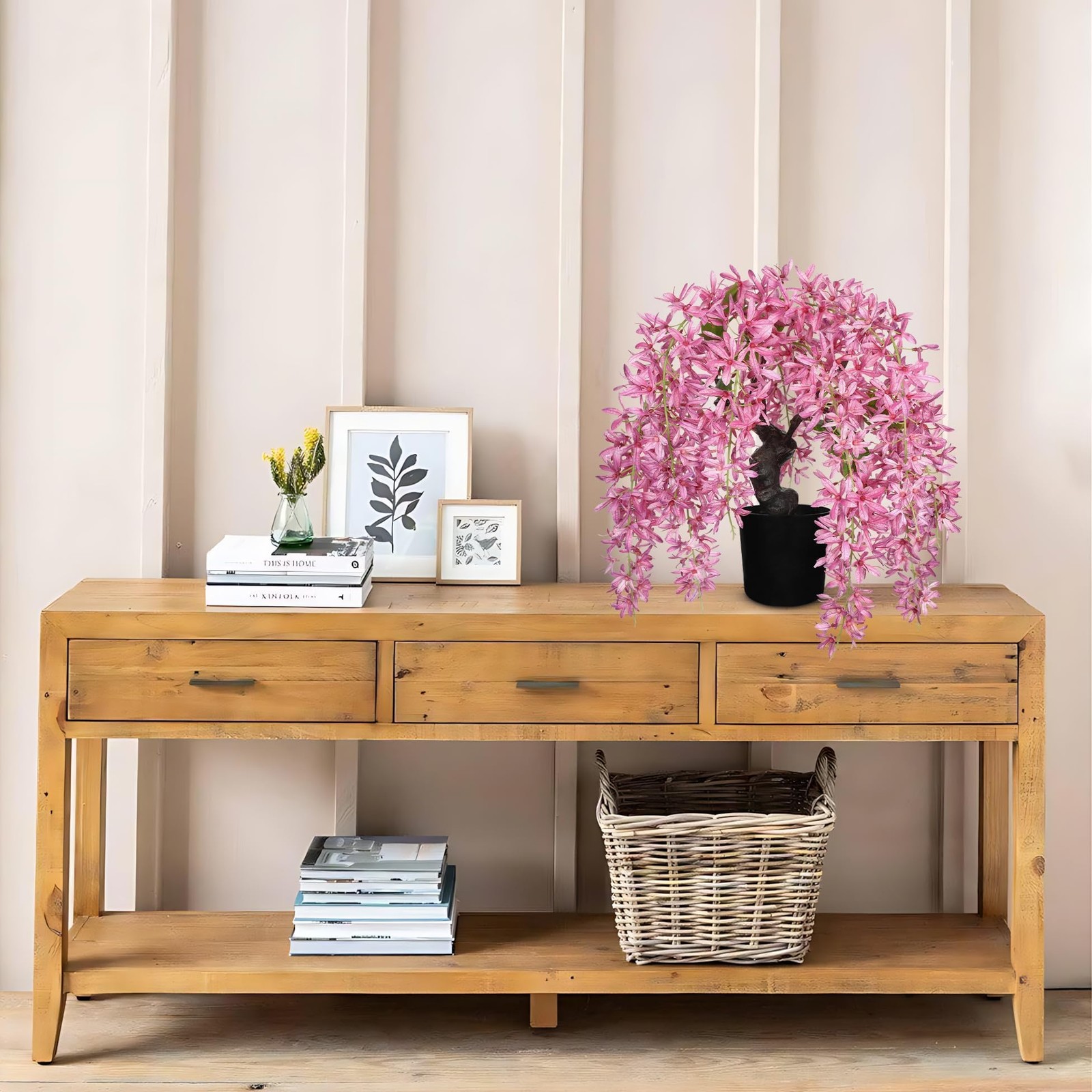 Artificial Flowers 13.8″ Tall Pink Wisteria Realistic Fake Bonsai Tree