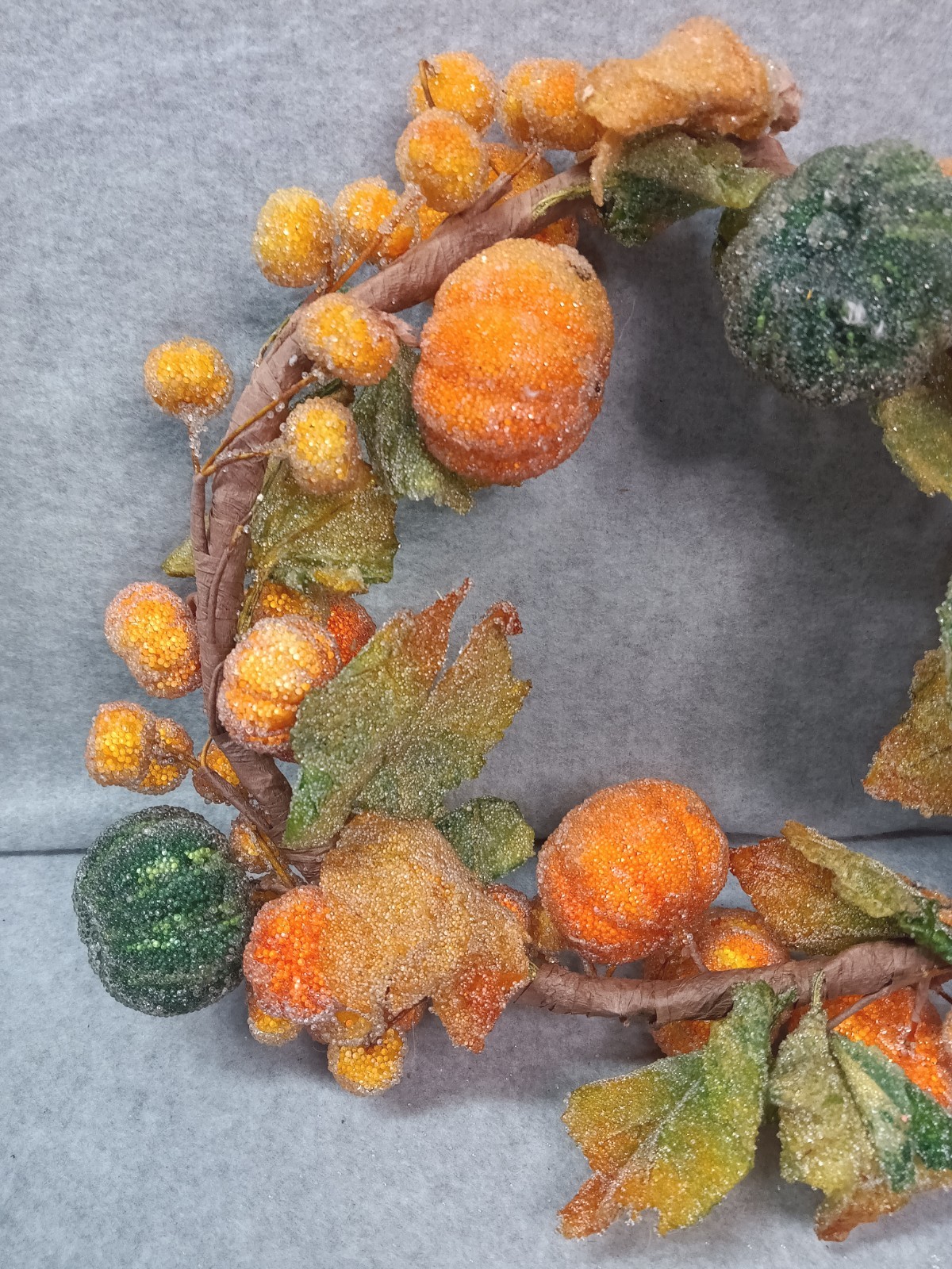 Pumpkin Candle Ring, Beaded, With Leaves, 10 Inch