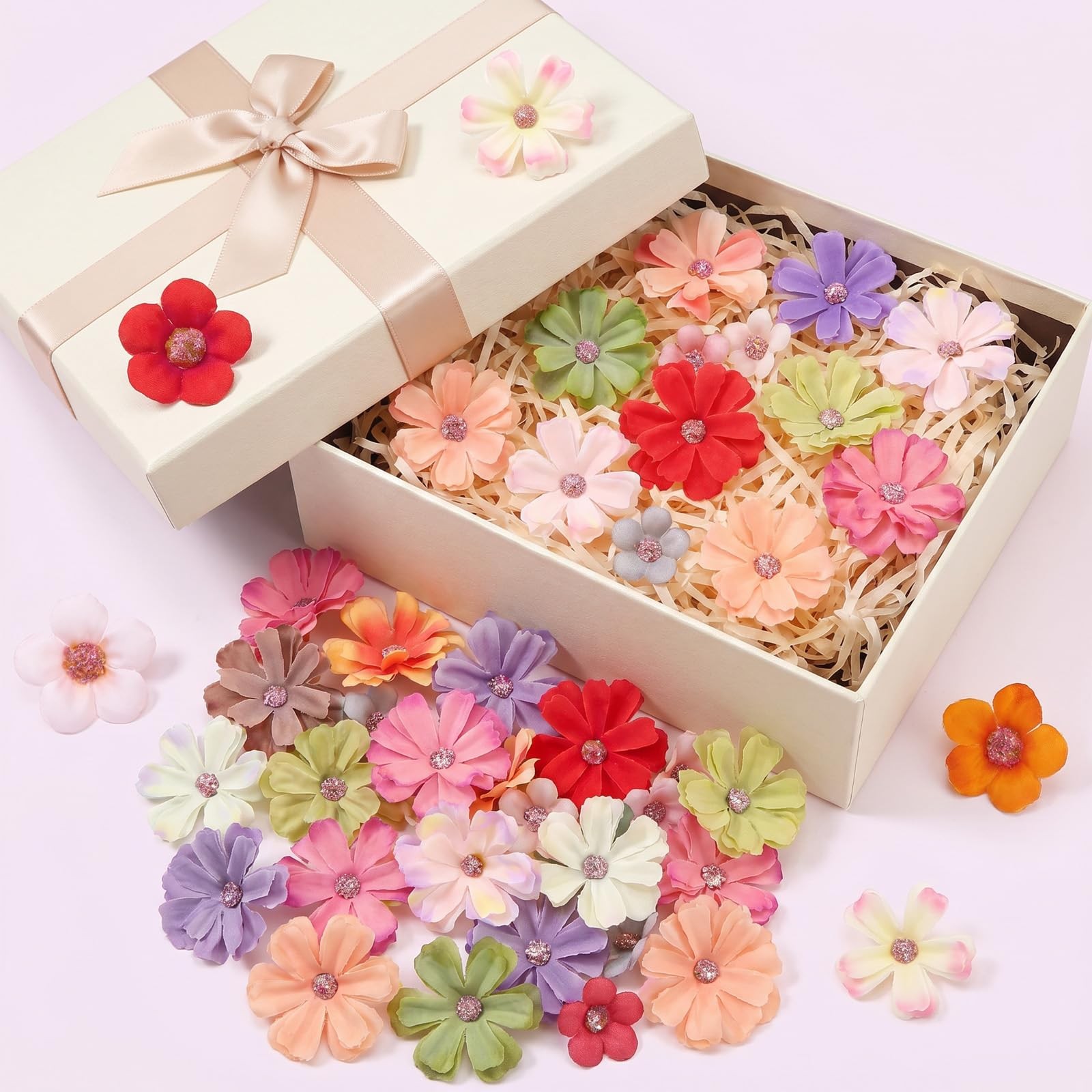 120Pcs Small Artificial Flowers for Crafts, Mini Fake Wildflowers Heads Fabri…
