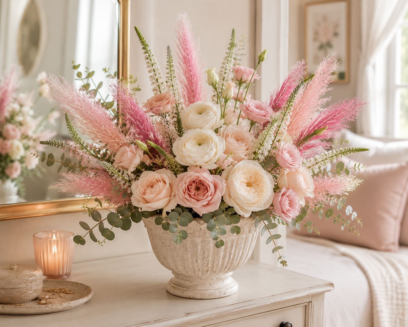 Artificial Pink Pampas Grass Filler Stems Set of 21 Wispy Faux Pampas Wedding Bo