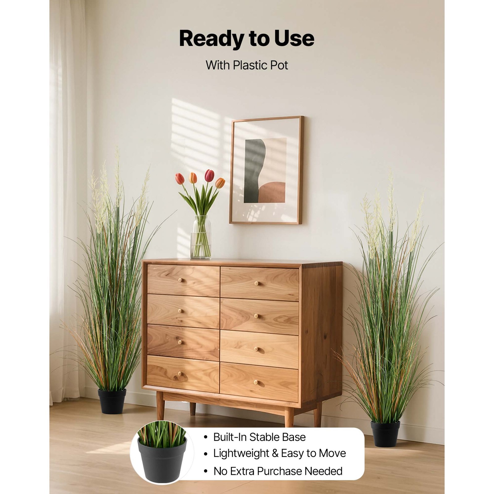 Uimoso Artificial Grass Arrangement 59-Inch Reed Flower Grass in Pot, Set of 2