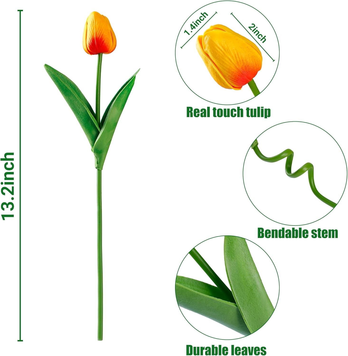 15 Pcs Fake Tulips Artificial Flowers Real Touch PU Faux Flowers Tulip Stems