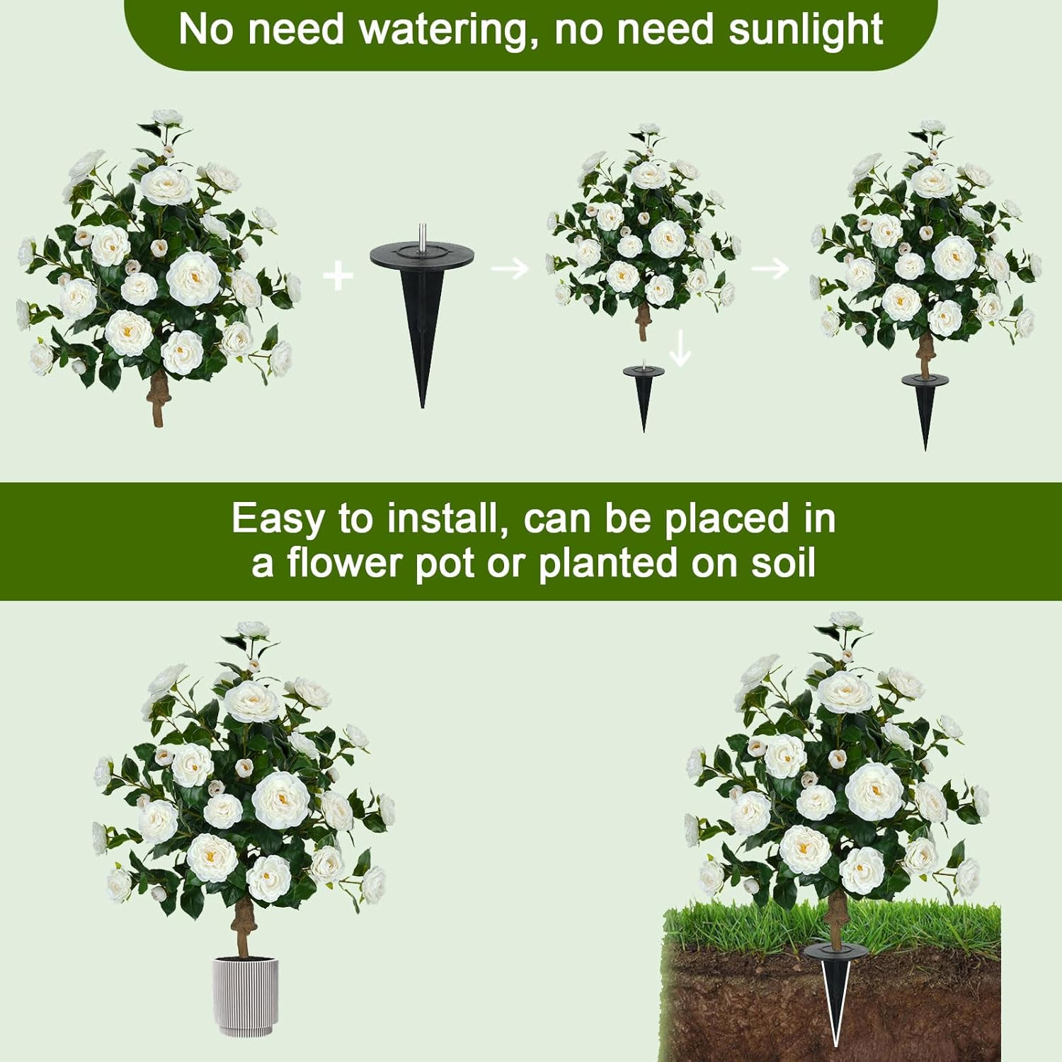 2 Pack 3FT UV Resistant Artificial Camellia Trees for Indoor/Outdoor Decor