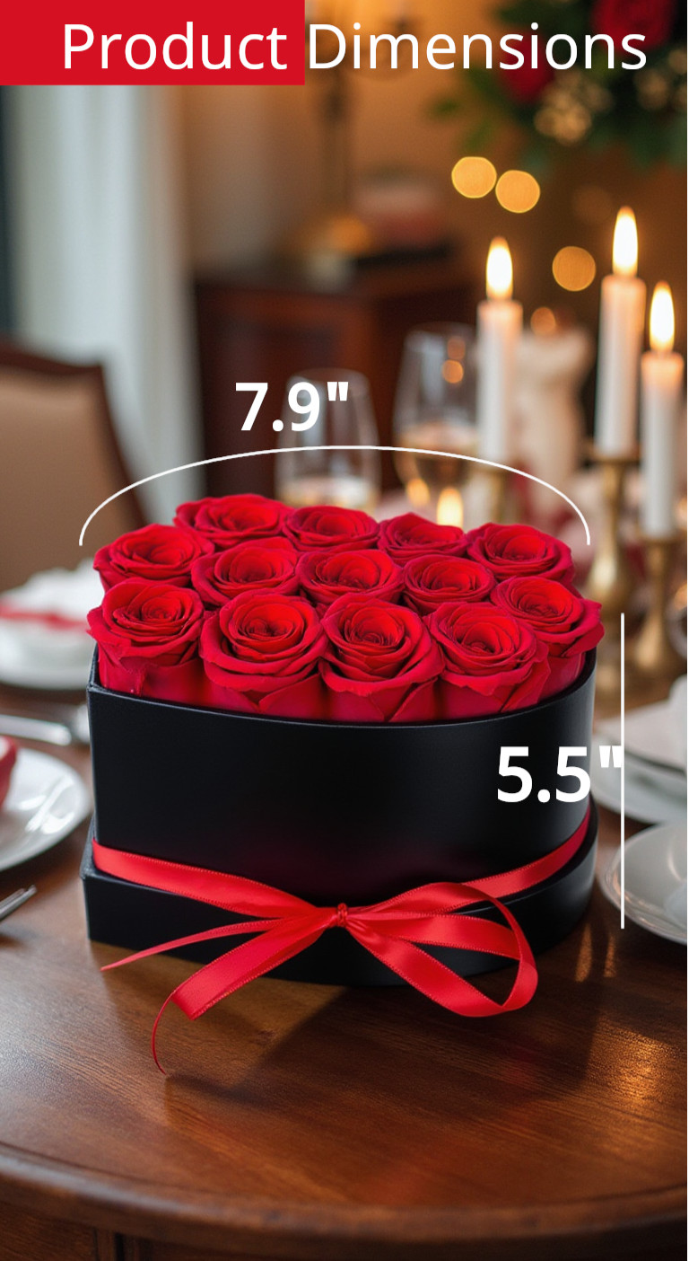 16 Real Preserved Roses Heart Shaped Box Gift for Mothers day