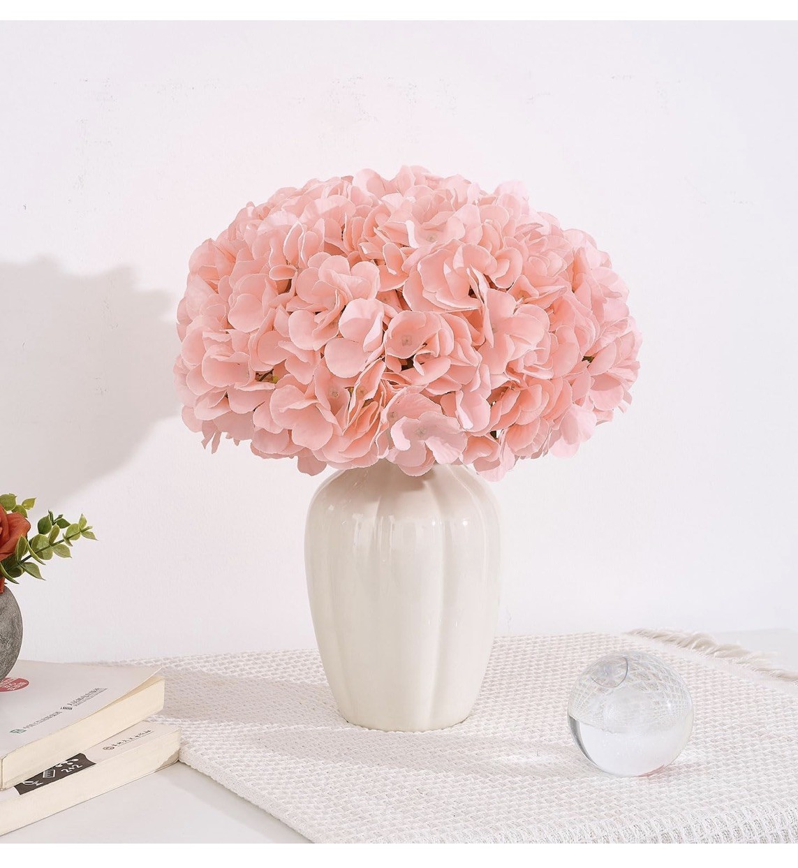 68 TOTAL Blush Hydangea Artificial Flower Heads with 8″ Stems, 6.2″ Large