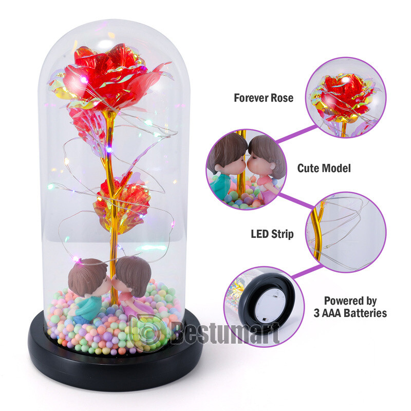 Eternal Forever Romantic Rose Flower In Glass Dome LED Light Mother’s Day Gift