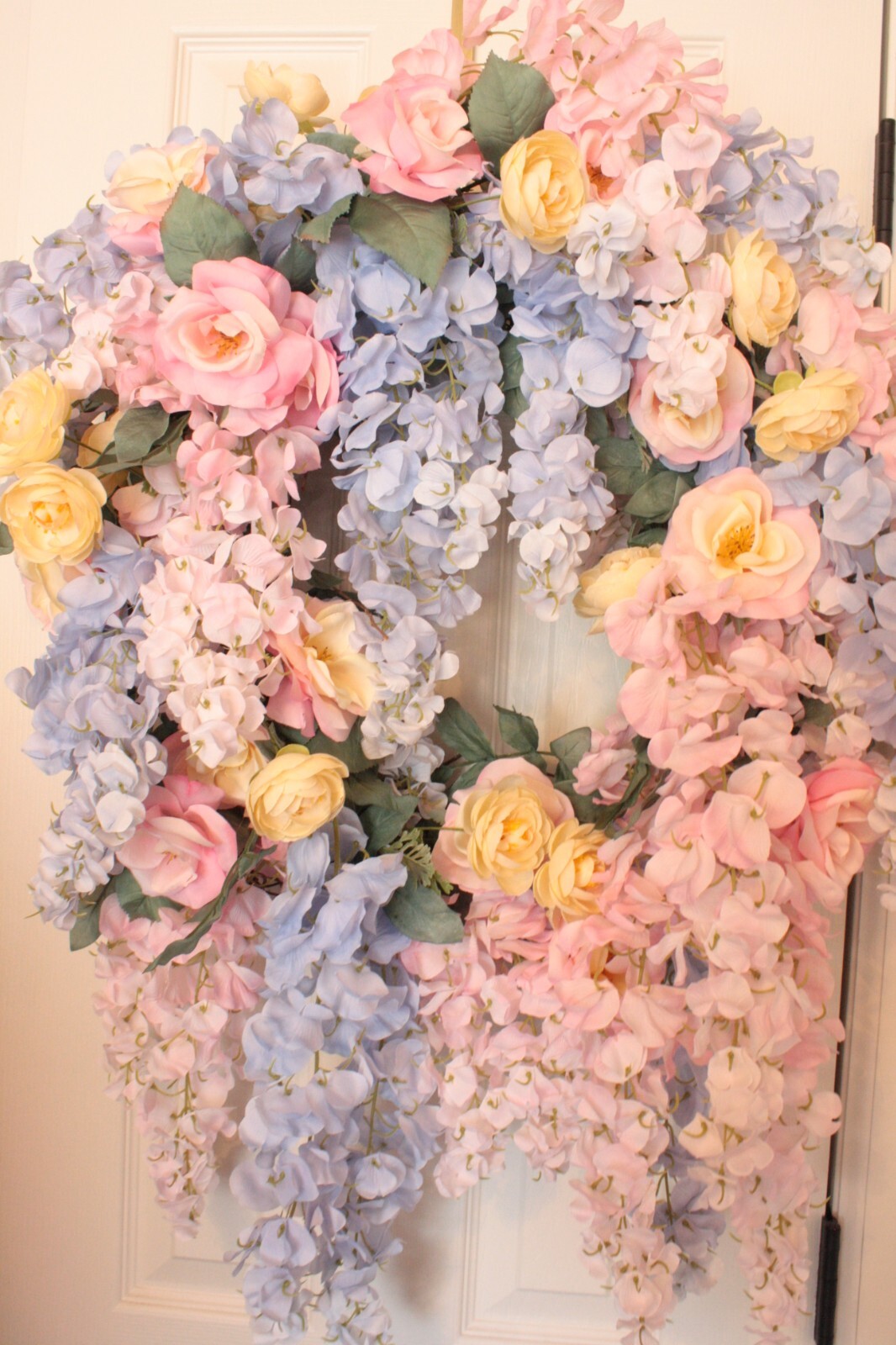 Purple & Pink Wisteria Grapevine Wreath Faux Flowers Pink Roses Ranunculus Chic