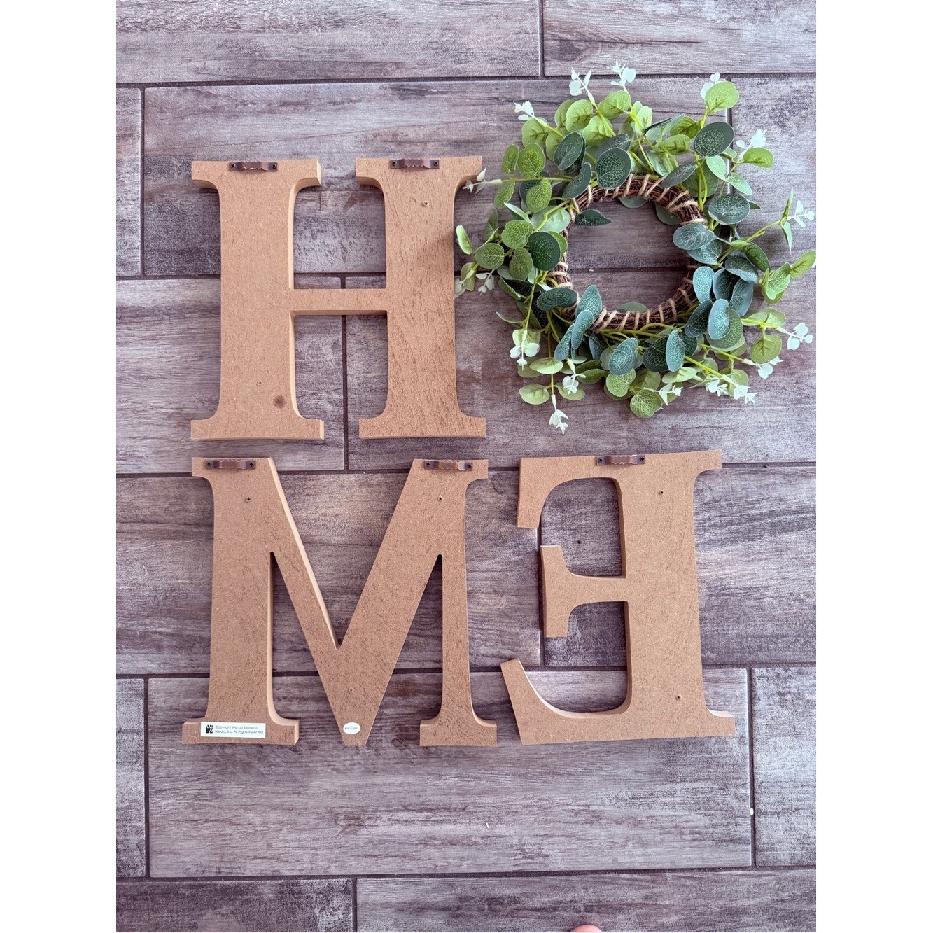 Rustic Wooden HOME Wall Decor Letters Greenery Wreath Accent Farmhouse Entry