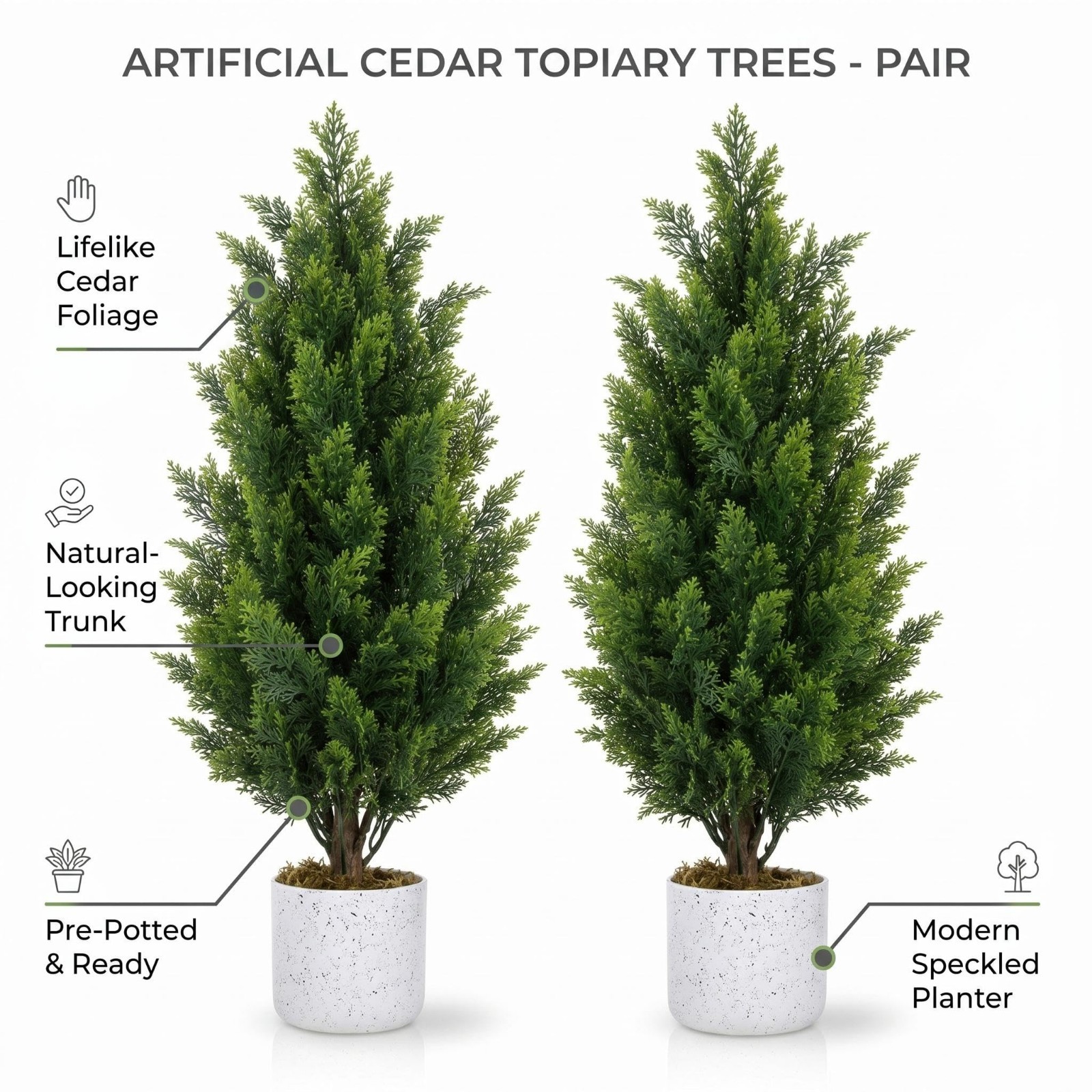 2 Pcs 3FT Artificial Cedar Trees – Evergreen Fake Pine Topiary, Indoor/Outdoor D