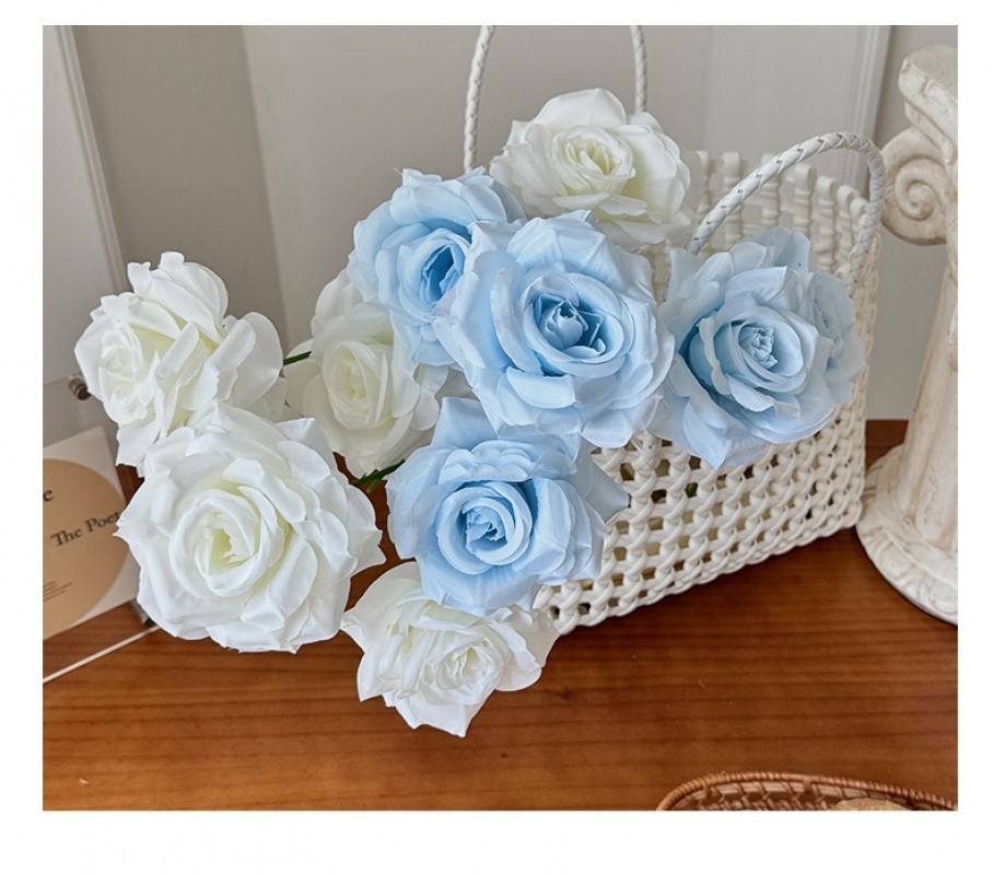 6Pcs Silk Artificial Roses Faux Flowers Pink Blue Purple for Wedding Home Decor