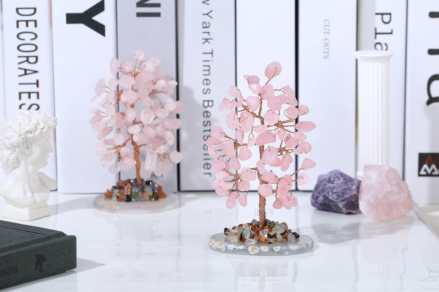 Rose Quartz Healing Crystal Tree of Life Natural Gemstone Pink-rose