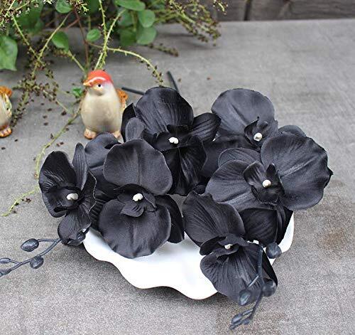 Artificial Orchid Stems Set of 3,18” Black Dancing Orchid,UV Resistant No Fade