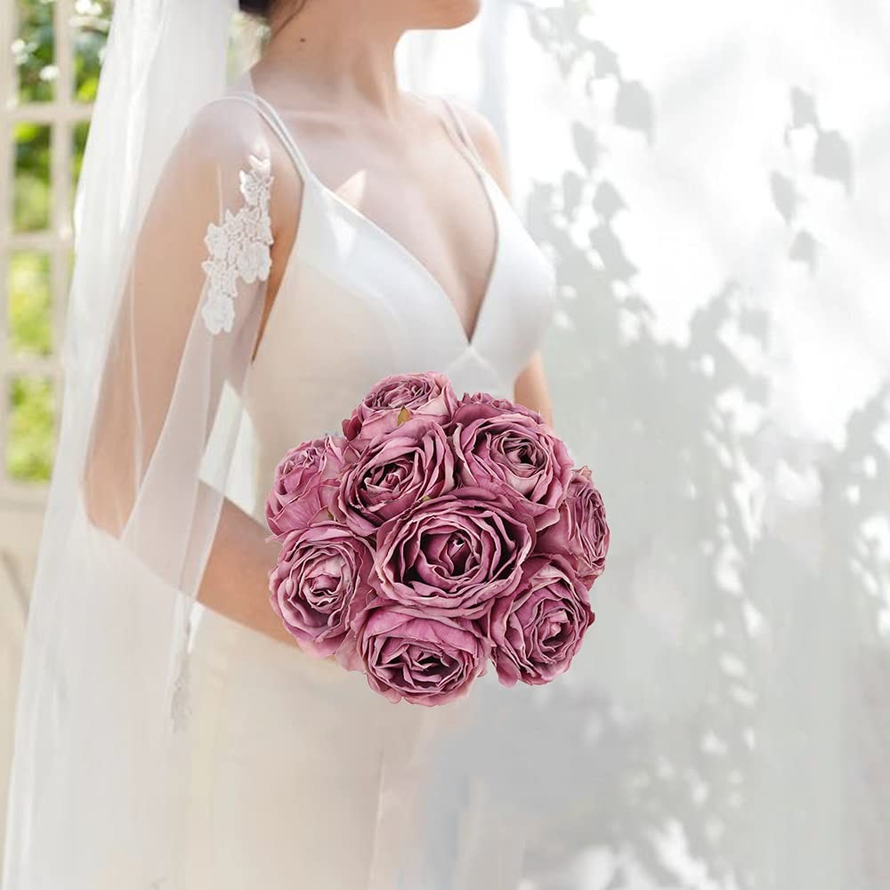 IPOPU Roses Heads Dried Silk Flowers 25PCS Fake Roses Heads for Floral