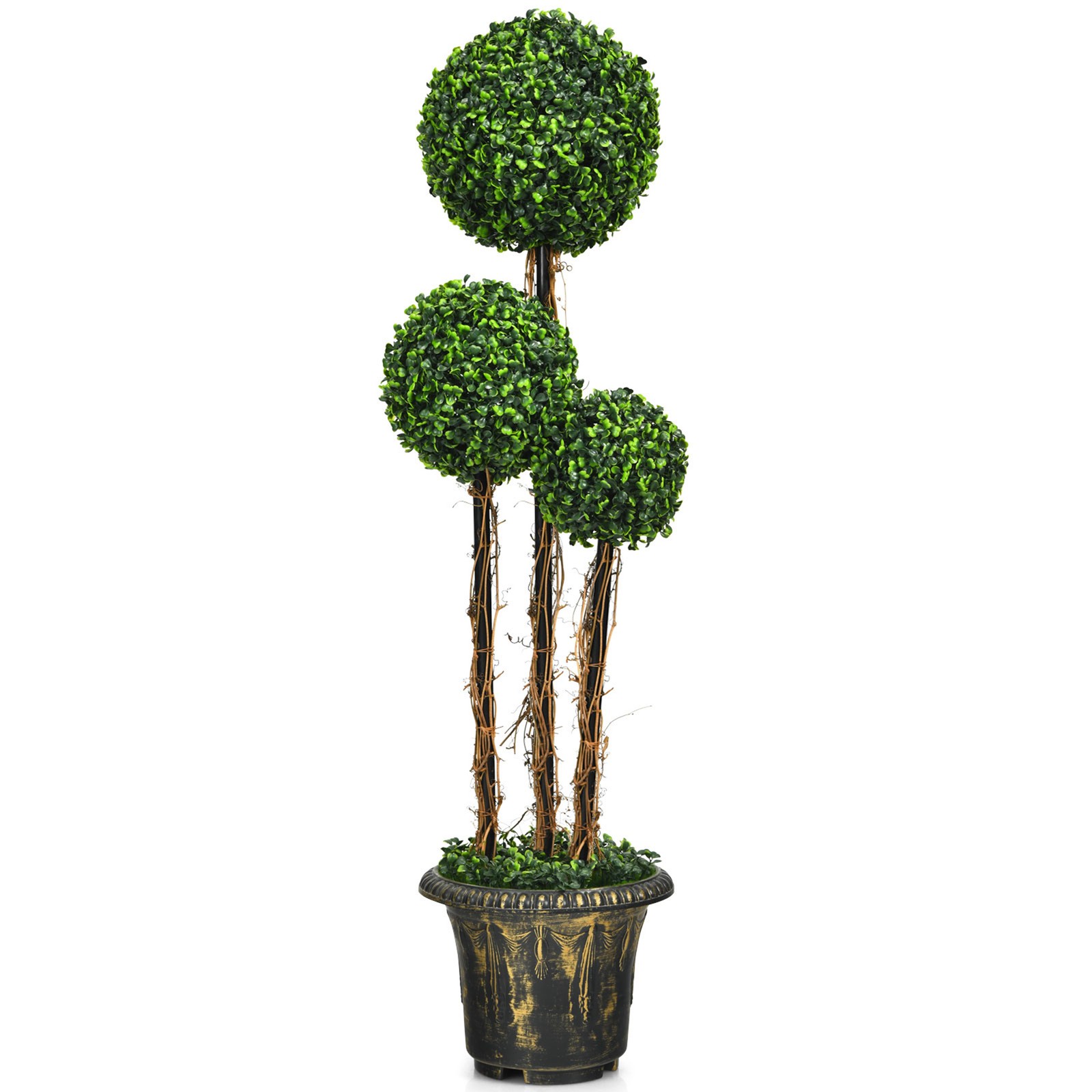 4 Ft Artificial Topiary Tree Fake Triple Ball Plant Home Office Decoration