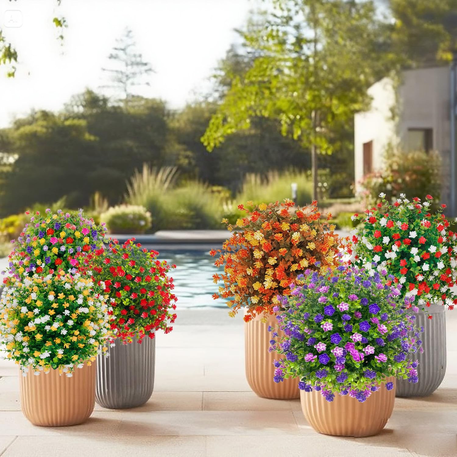 Artificial Topiary Trees with Flowers Outdoor, 2 Pack UV Resistant 23.6” Fau…