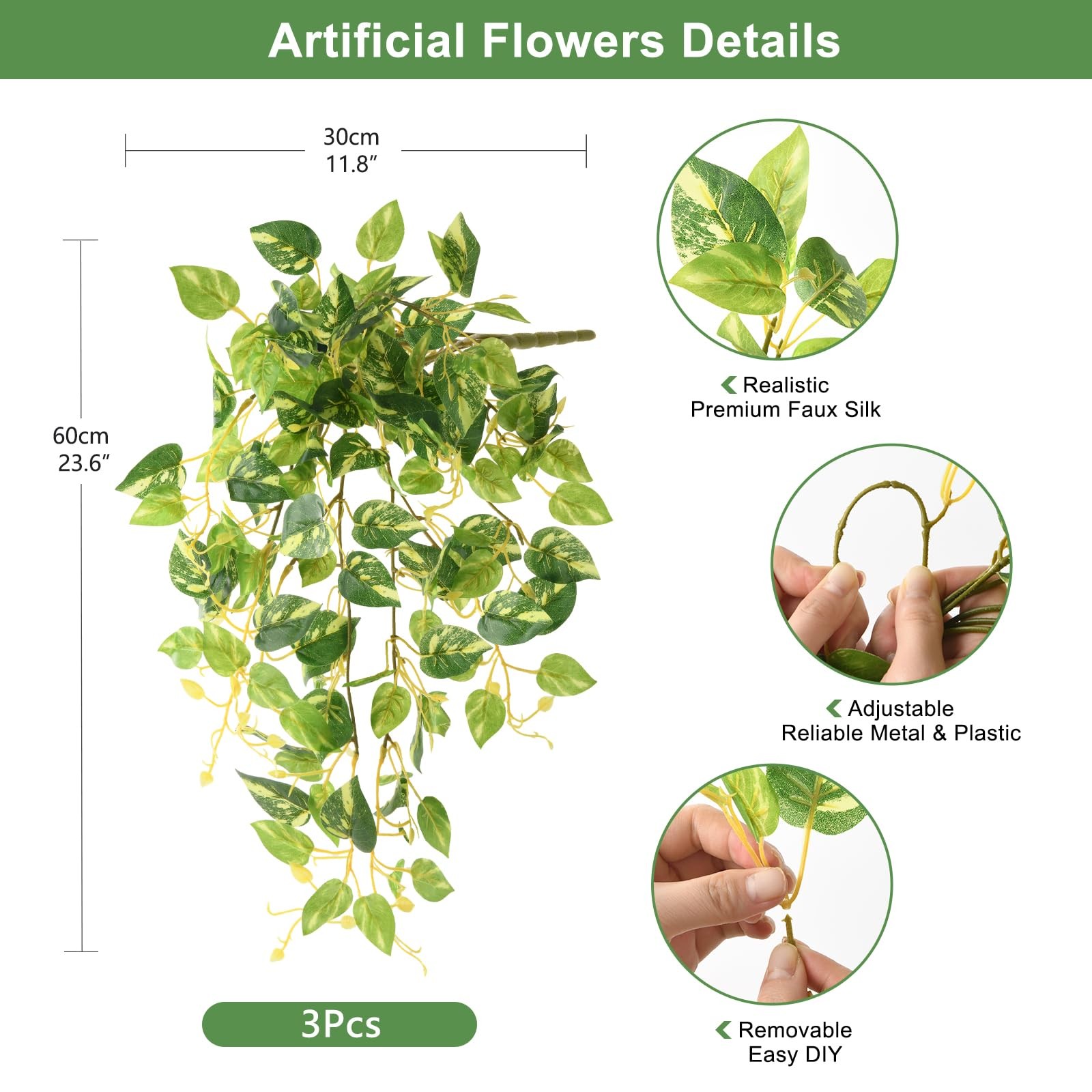 Artificial Fake Hanging Plants Philodendro for Outdoors Spring Decoration, 3P…