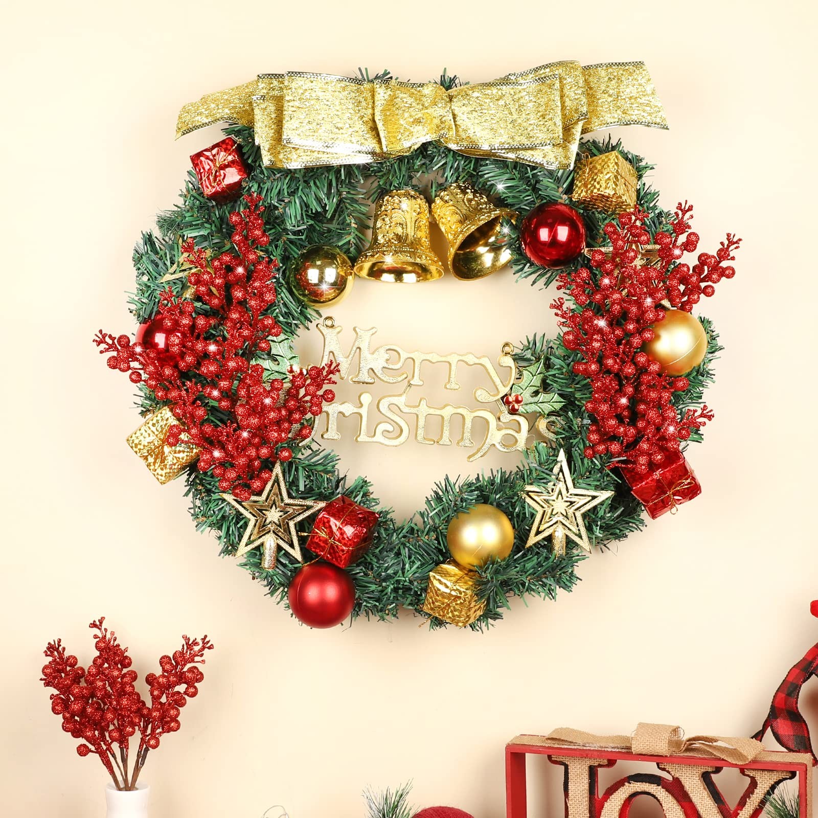 36Pcs Christmas Glitter Berries Stems, 9.5 Inch Artificial Christmas Tree Pic…