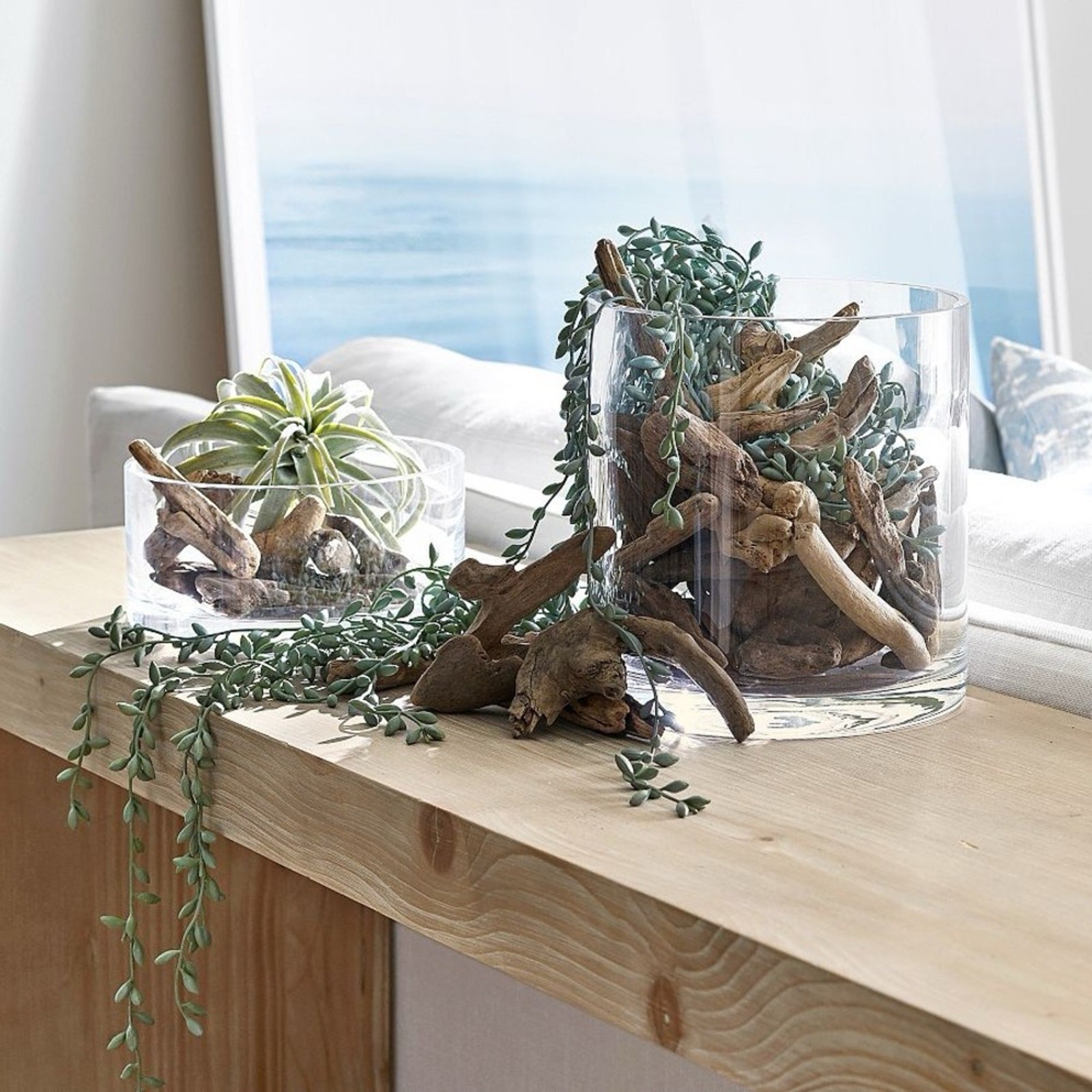 NEW POTTERY BARN Soft Mint Green Faux Air Plant Tillandsia Table Decor Display