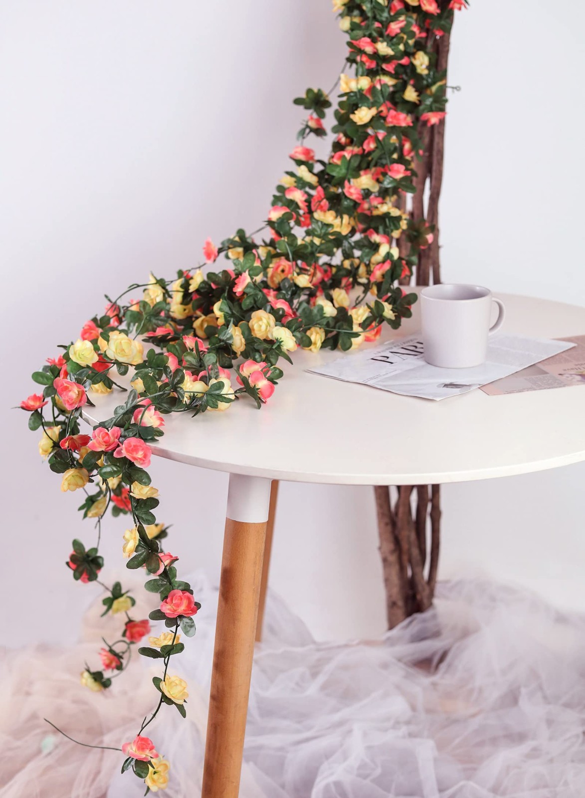 9Pcs 74FT Flower Garland Artificial Rose Arch Vines Fake Spring Floral Garlan…