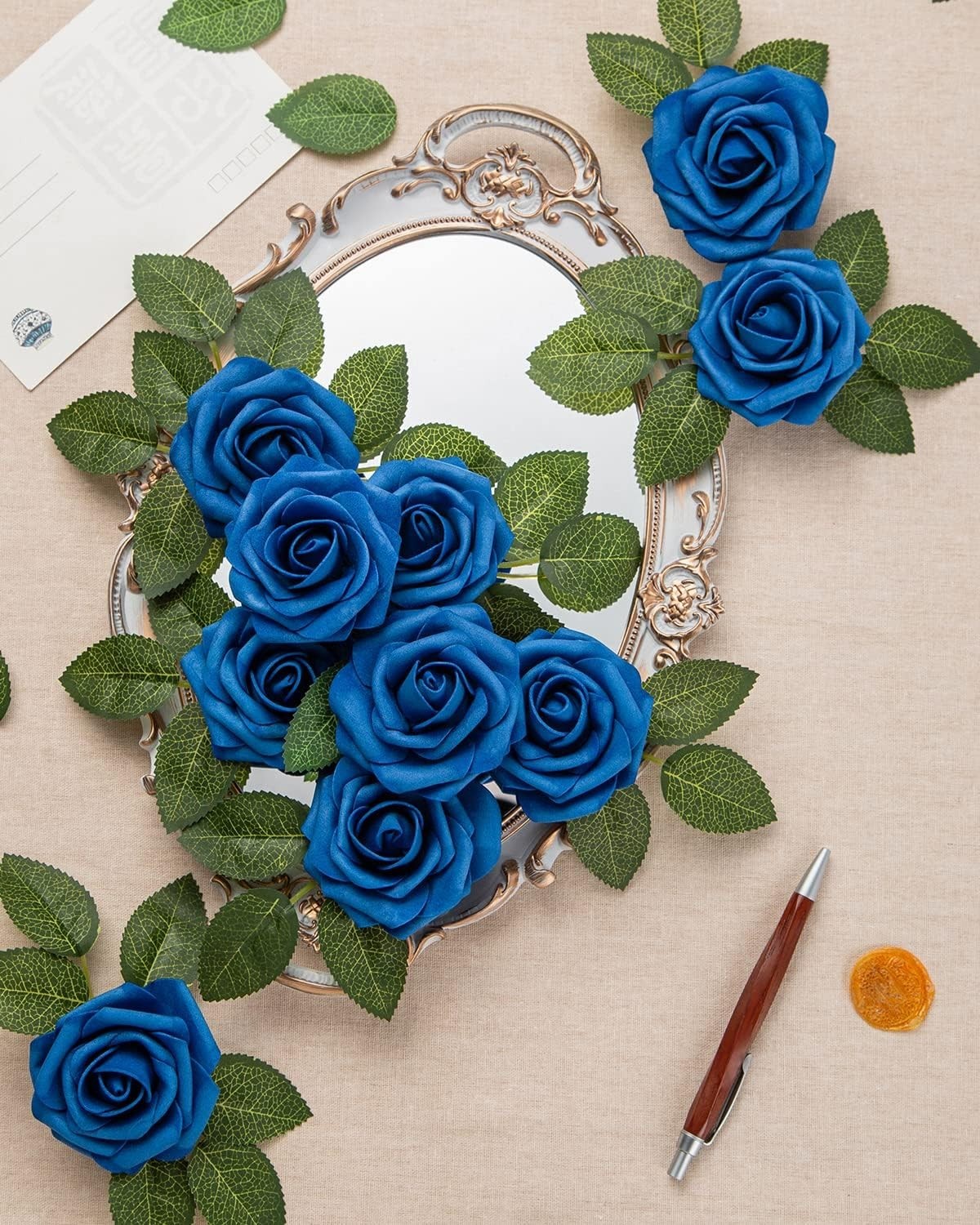 25 Royal Blue Artificial Roses – Eco-Friendly Foam Flowers for DIY Weddings