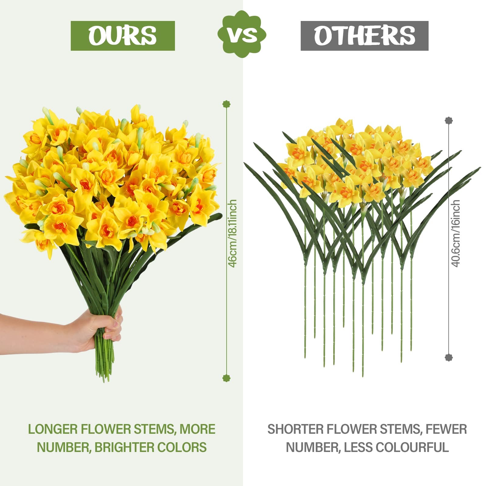Artificial Plant 48 x Faux Daffodils, 18.1 inches Narcissus Spring Flower, Ye…