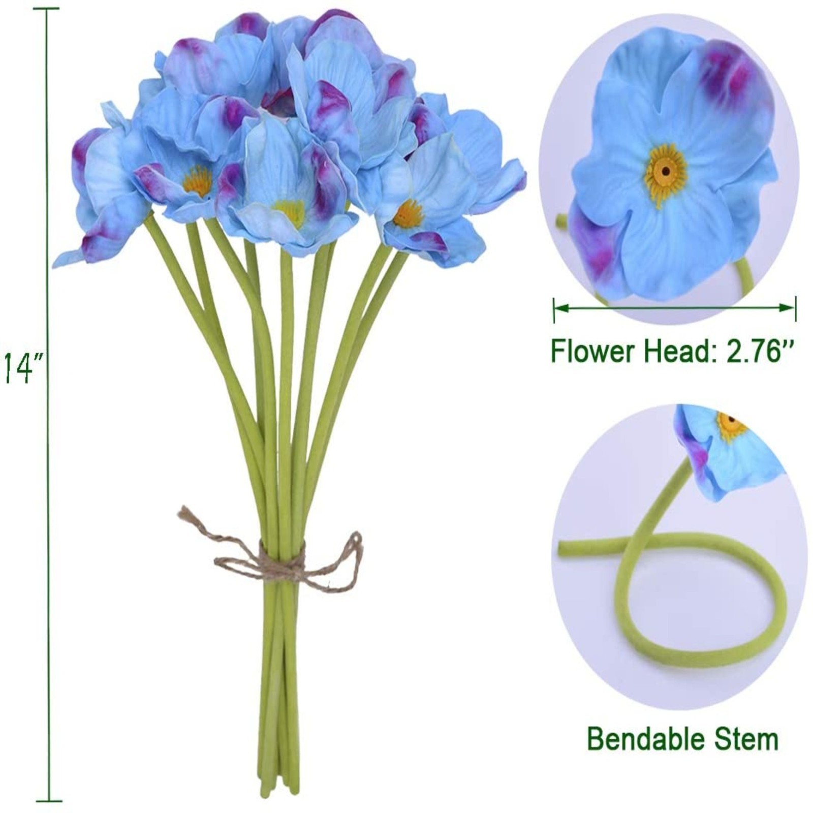 Artificial Poppy Flowers 20PCS Realistic Fake Poppies with Bendable Stems 14″