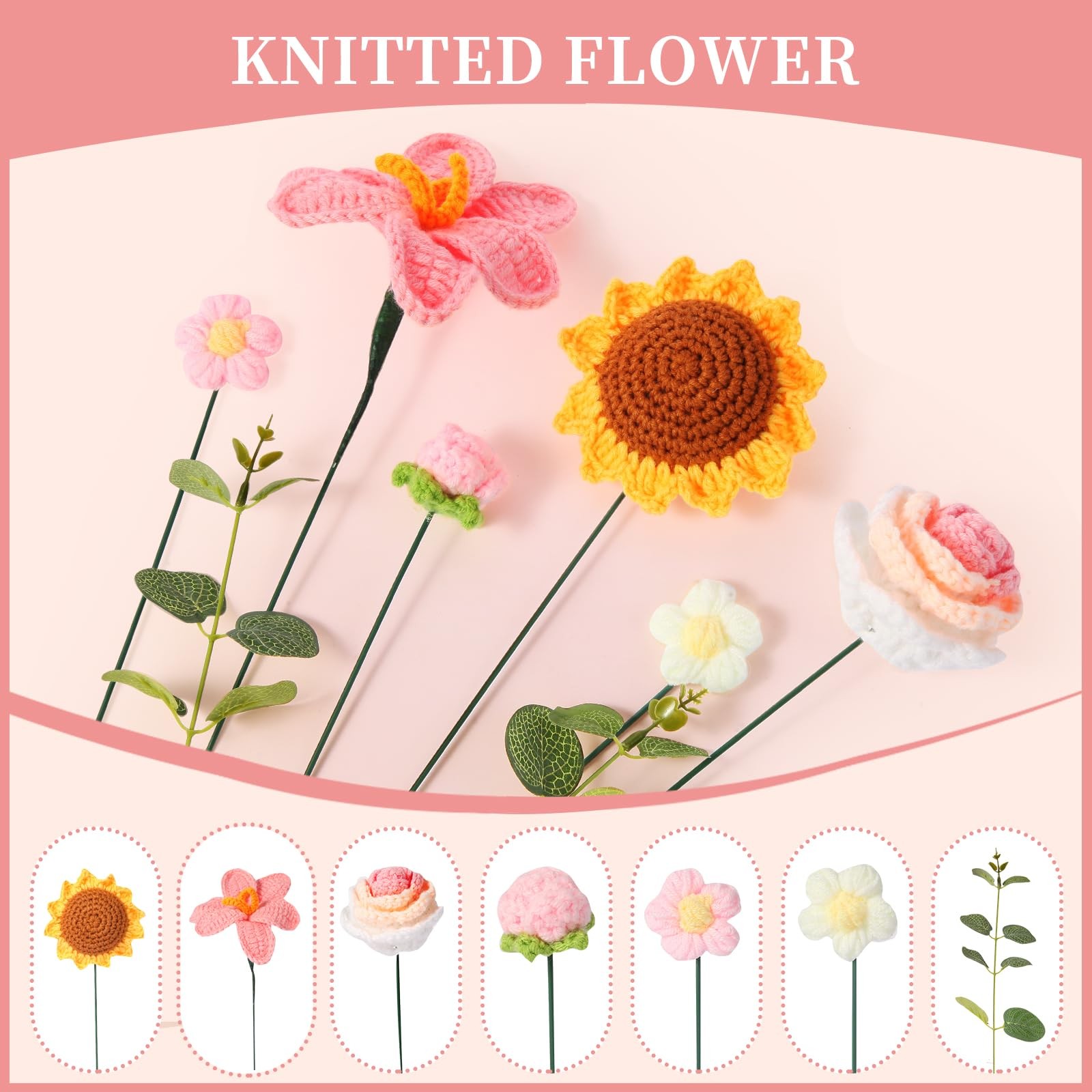 Crochet Flower Bouquet, Handmade Knitted Flowers, Crochet Sunflower Bouquet f…