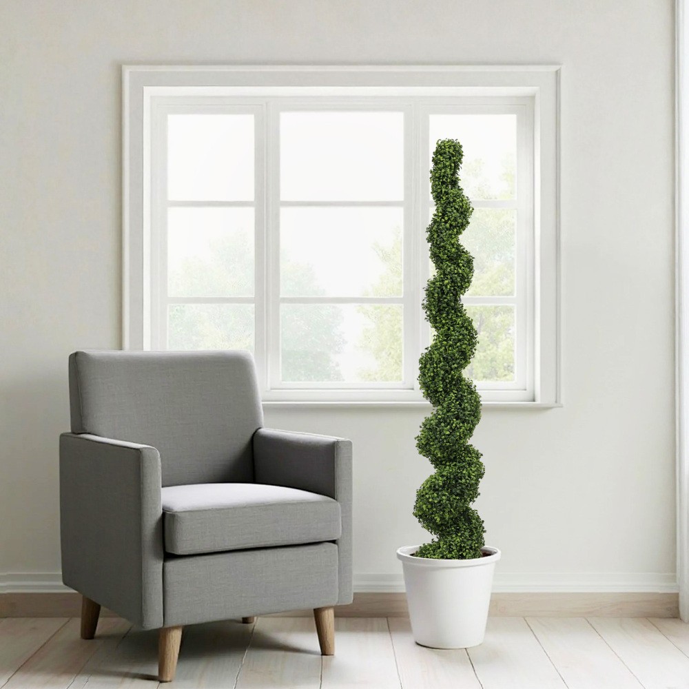 7FT Spiral Topiary Trees Artificial Outdoor Faux Boxwood Plants Large