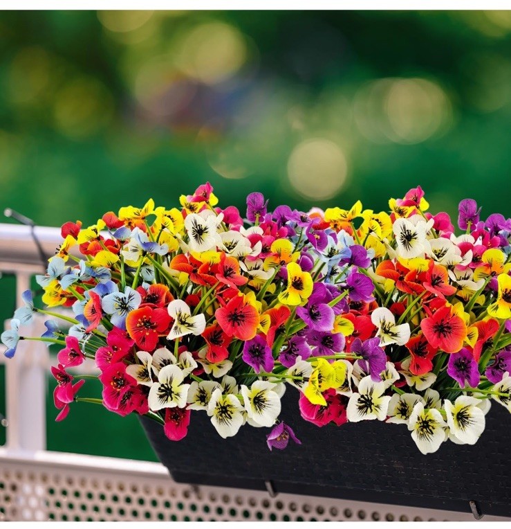 12 Bundle UV Protected Indoor/Outdoor Faux Pansies Silk Flower Decor