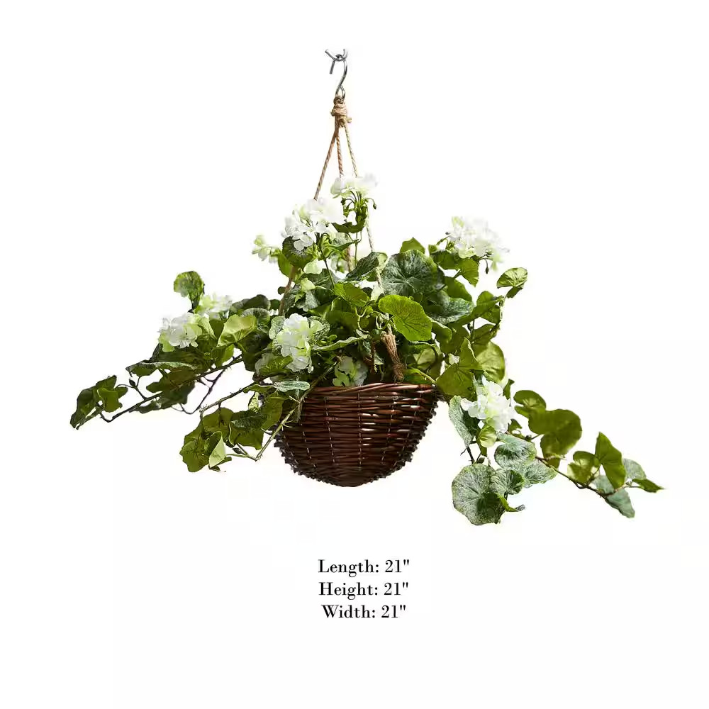 White Artificial Geranium Flower Arrangement with Hanging Basket
