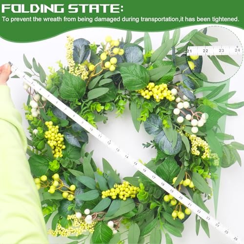 Artificial Green Eucalyptus Wreath for Front Door: 24 Inch 24 inch Beige-1