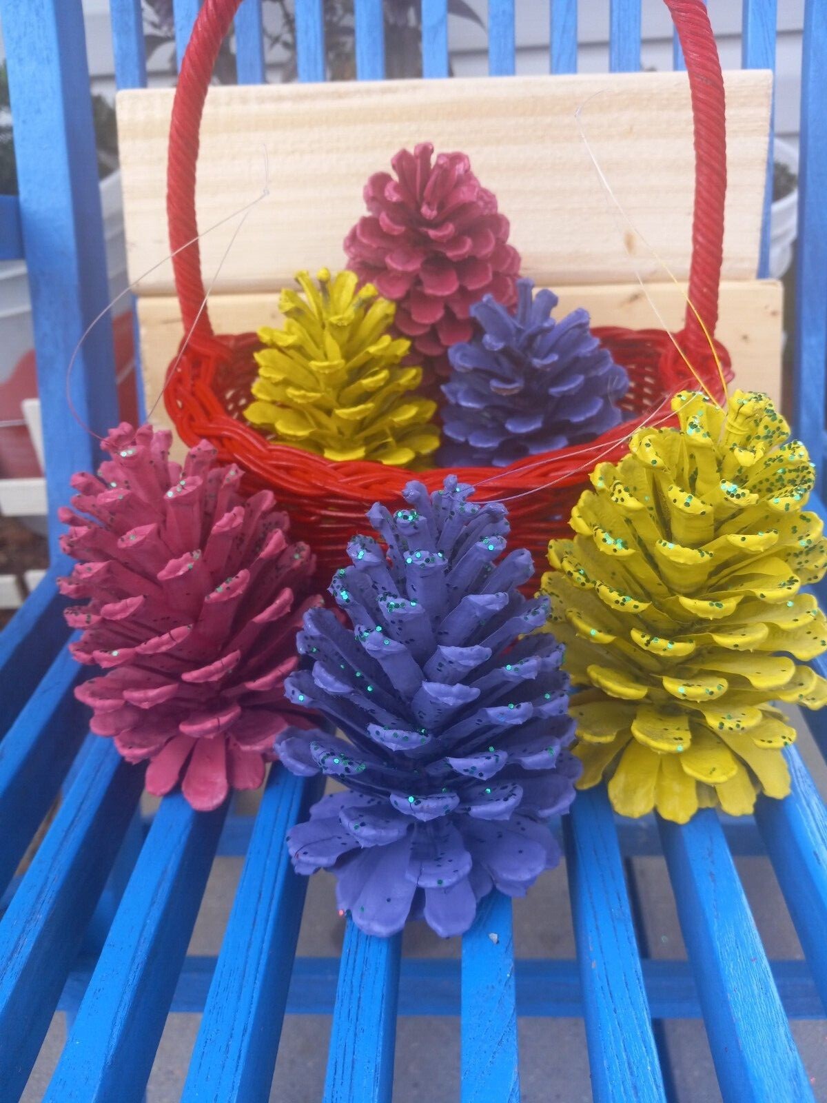 Hand painted pinecones,  various colors.  Set of 6 or 12. Fun holiday decor.