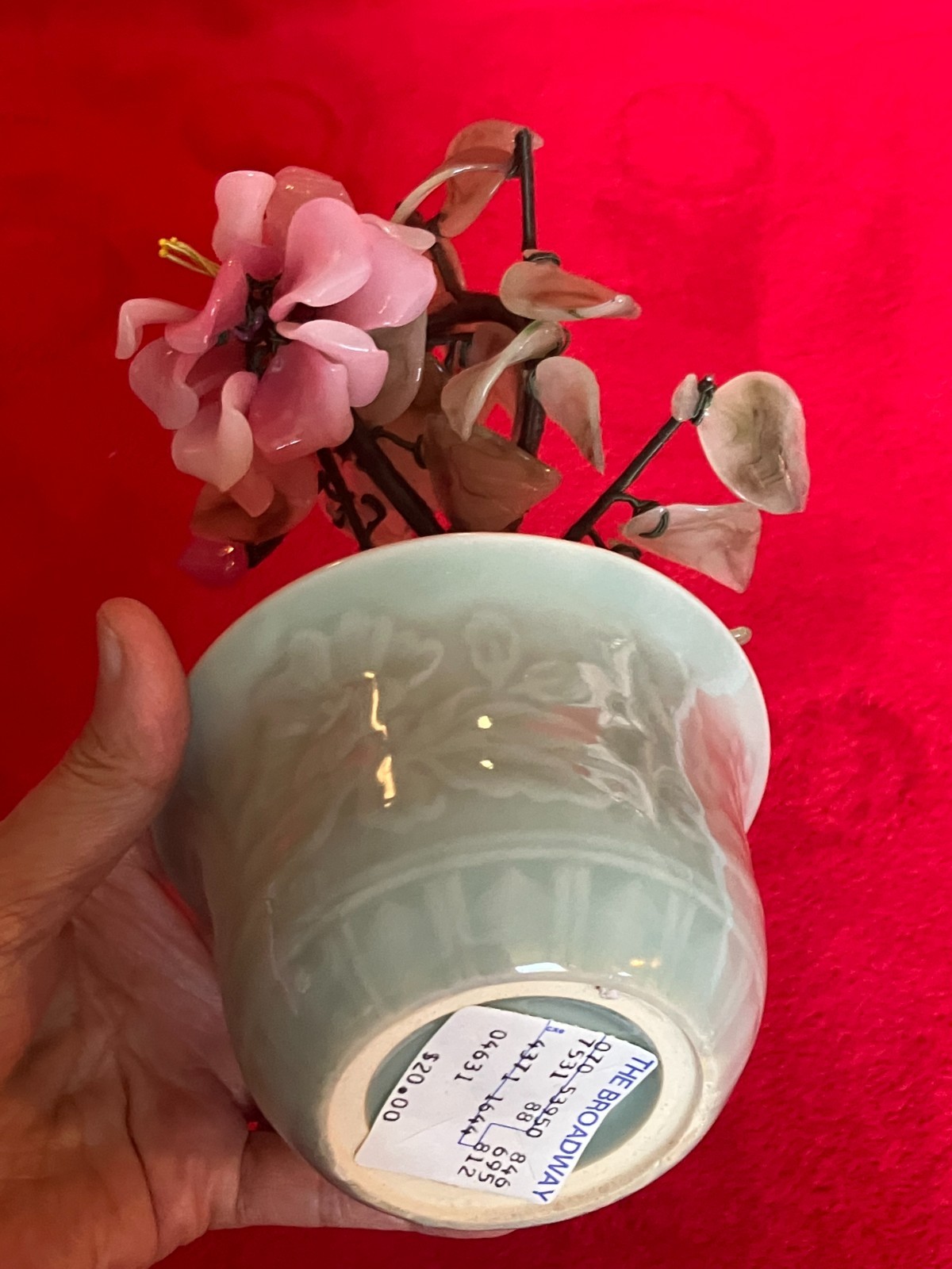 CHINESE JADE STYLE TREE PINK GLASS FLOWER BONSAI ** LAS VEGAS Pick UP ONLY **