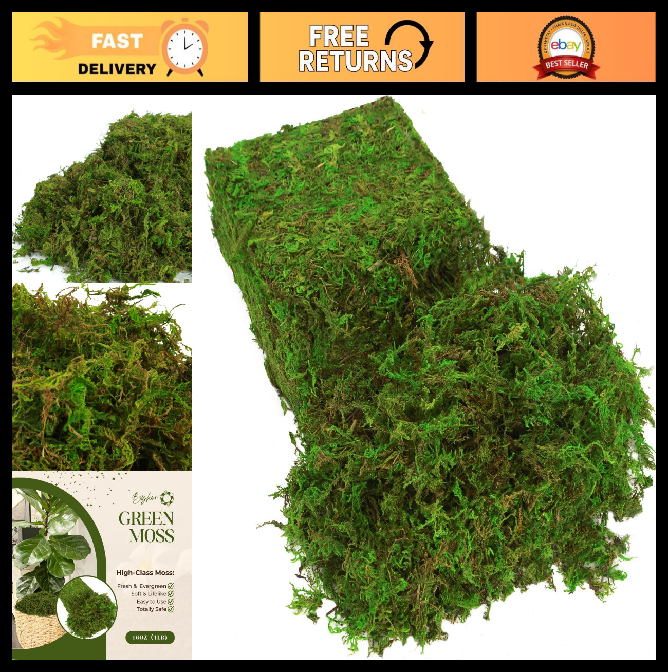 Artificial Green Moss for Indoor Plants & Crafts, 16oz Faux Moss for Fairy Garde