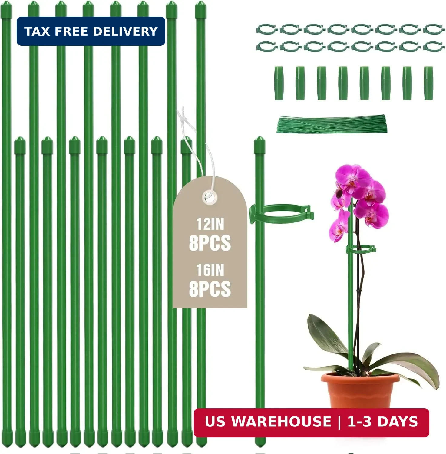 16 Pack 12 & 16 Inch Plant Support Stakes for Indoor & Garden | Adjustable heigh