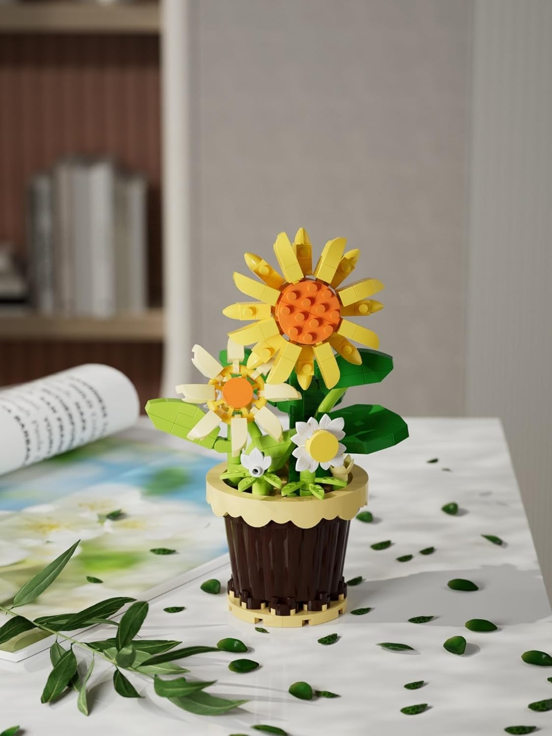 Sunflower Mini Flower Potted Plant Bonsai Building Toy Blocks Artificial Part…