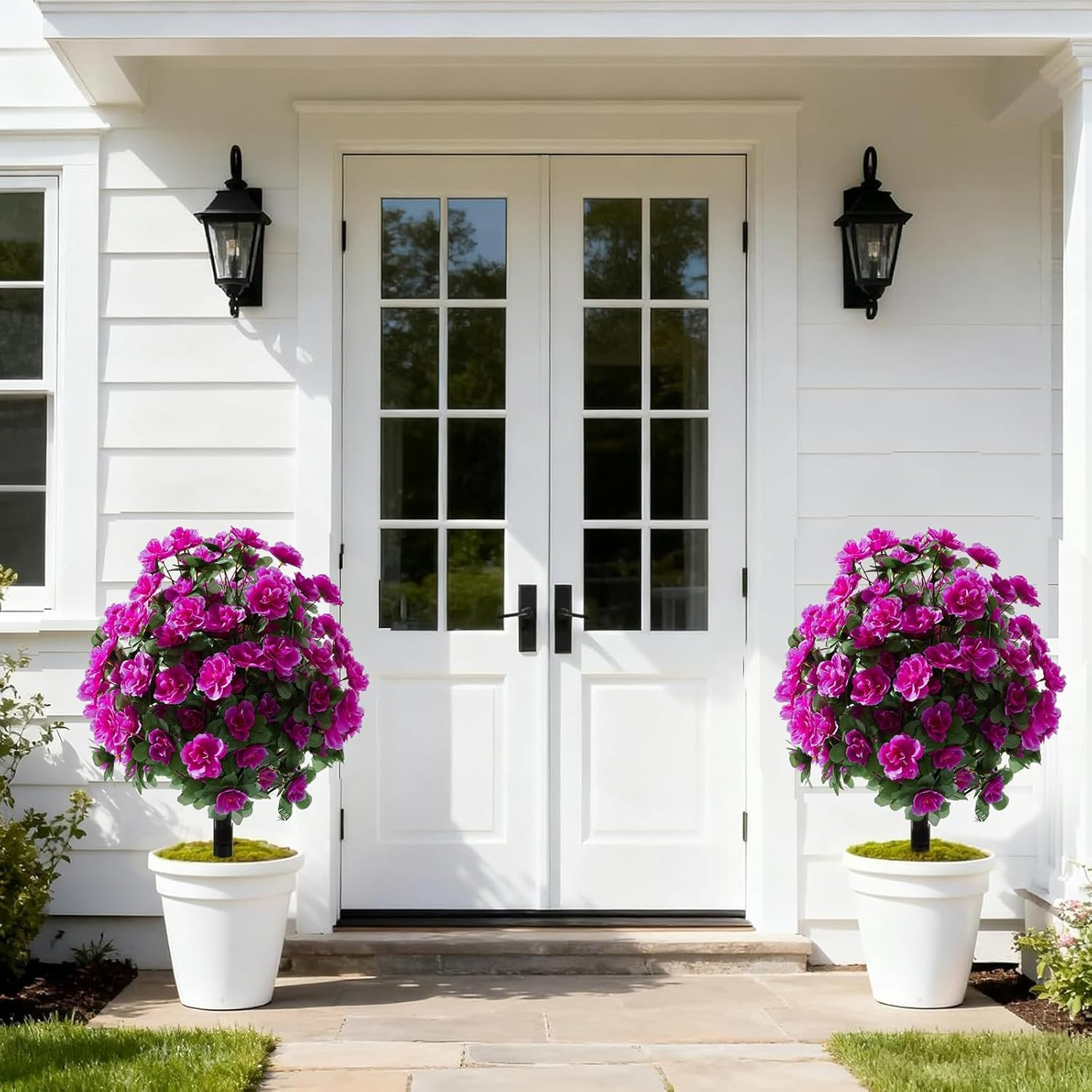 Faux Silk Azalea Ball Bush with Ground Spike 15 Inch Outdoor Decor