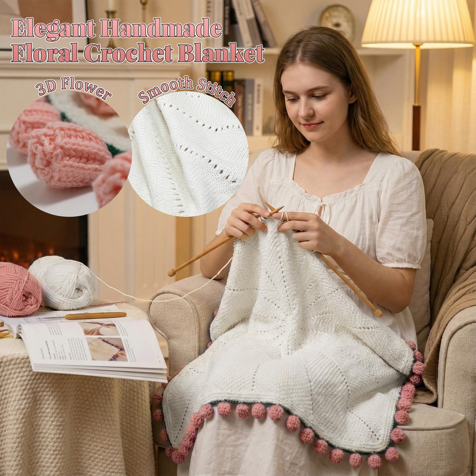 Valentines Day Gifts for Her, 59 Inch Crochet Rose Flower Bouquet Blanket,