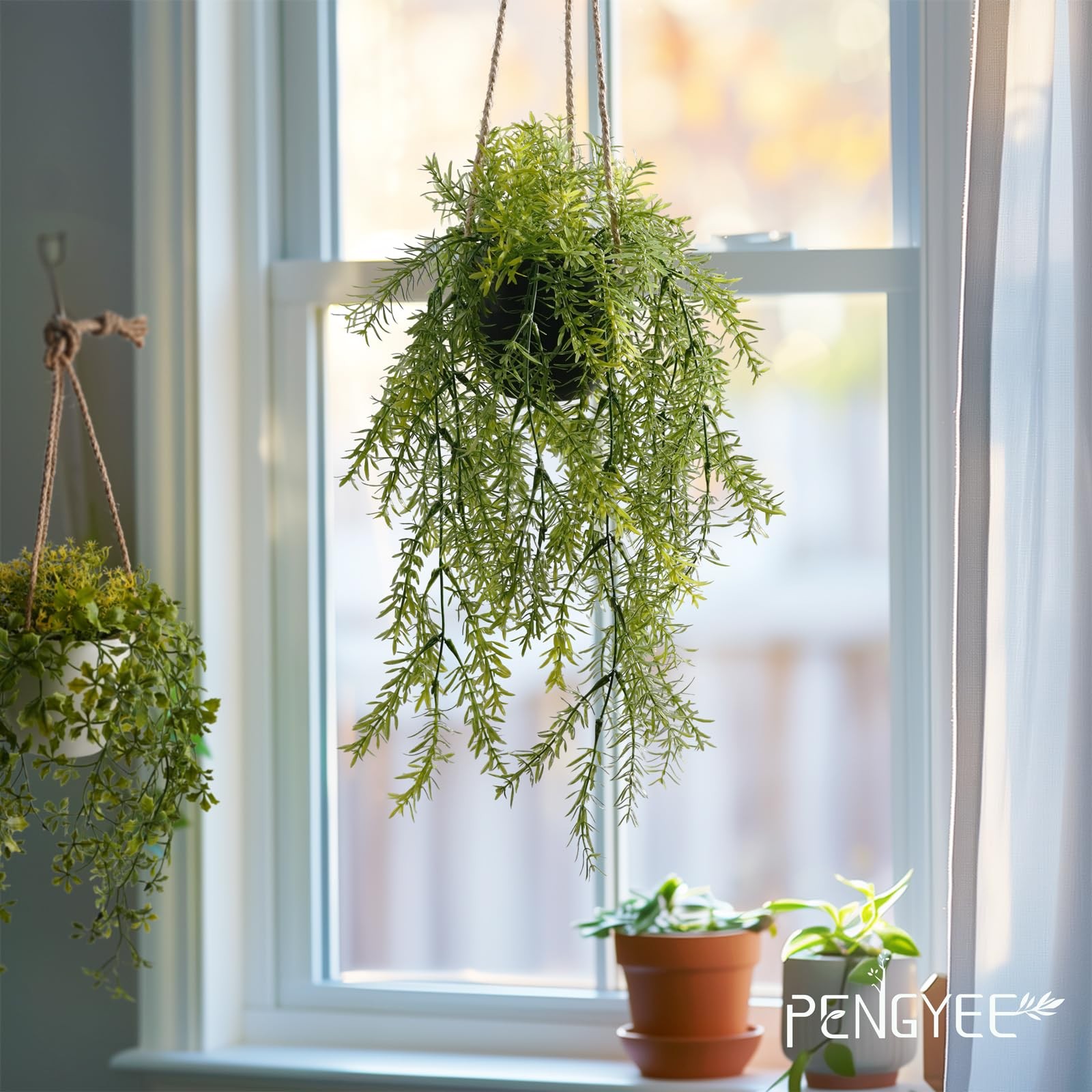 3 Packs 18.5″ Fake Hanging Plants with Black Pots for Wall Decor