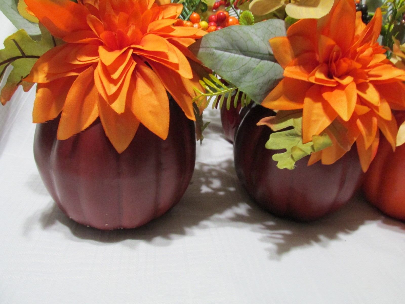 Fall Decor Centerpieces for Tables Fake Foam Pumpkin Silk Flowers Lot of 8