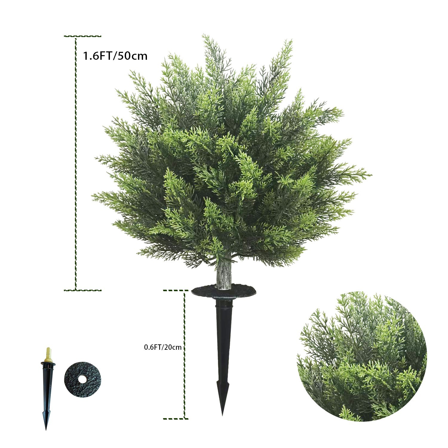 2 Pack Artificial Cypress Ground Stakes, Evergreen Shrubs Outdoor Garden Decor