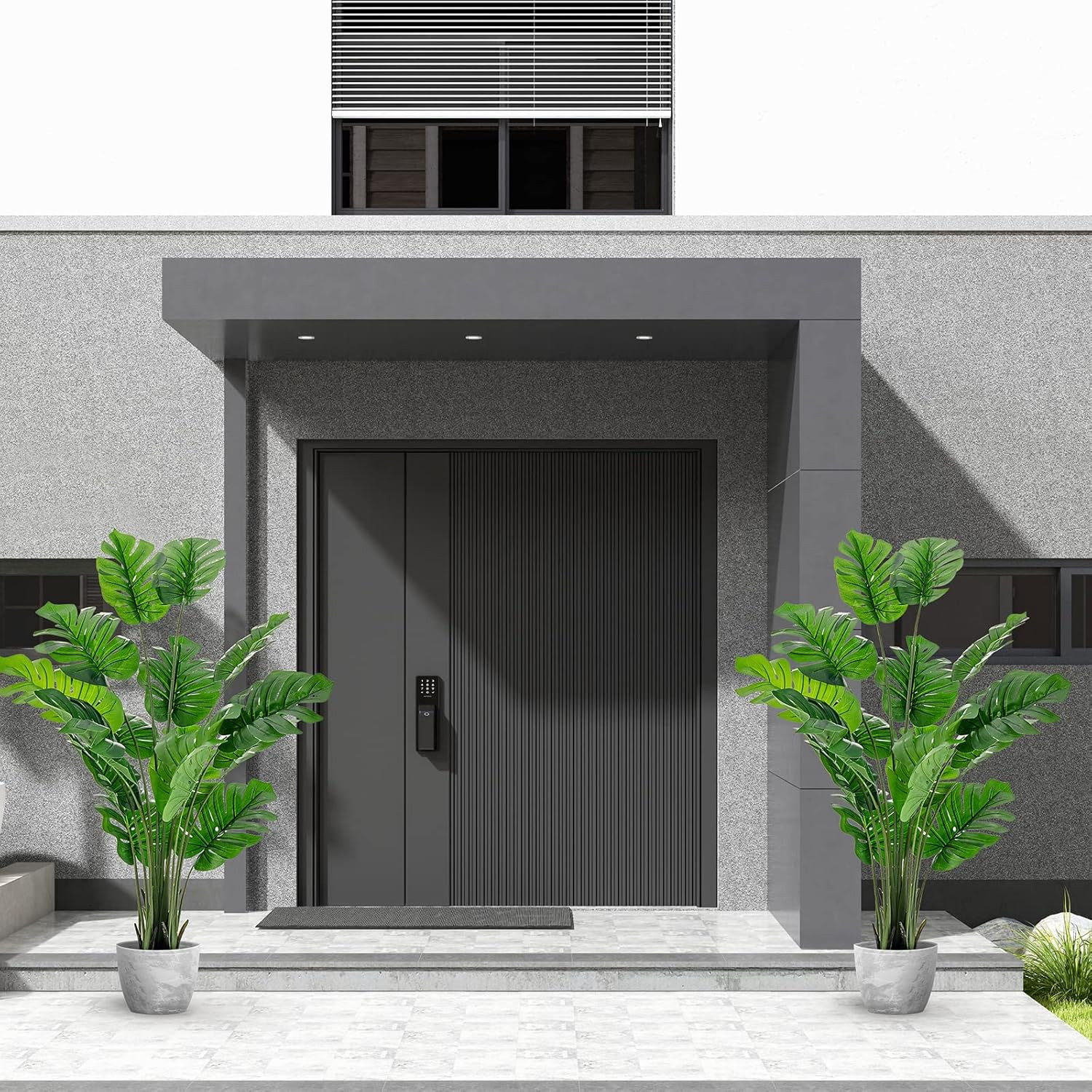 5FT Faux Monstera Plant 2-Pack with Cement Pot for Home Decor