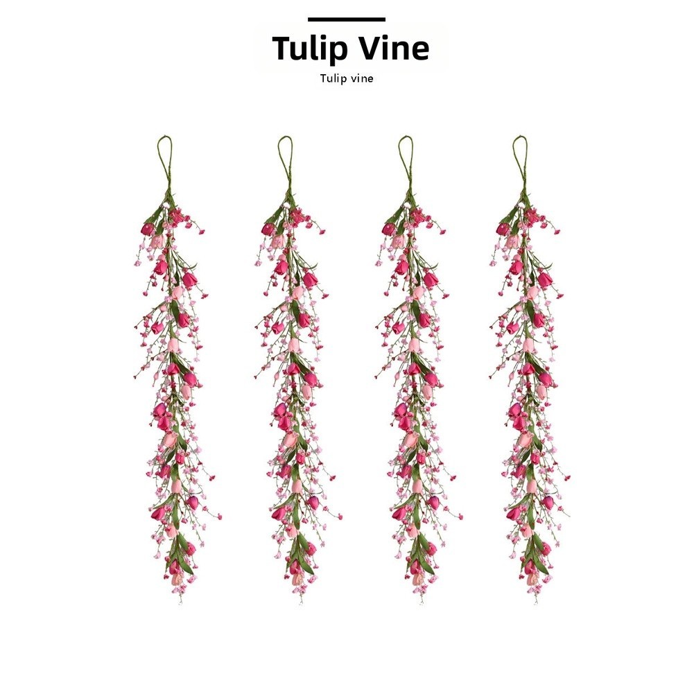 Artificial Tulip and Leaf Vine in Pink for Seasonal Holiday and Party Use