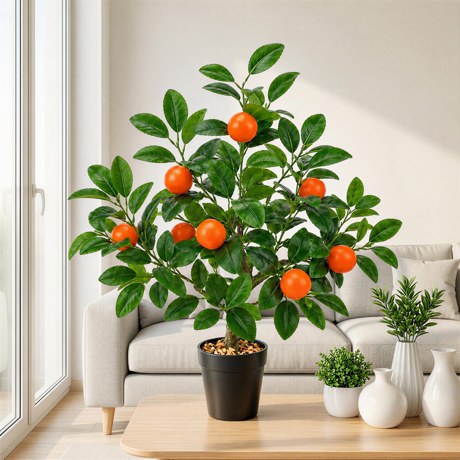 20″ Artificial Orange Tree Fake House Green Plant Fruits Decoration with Plas…