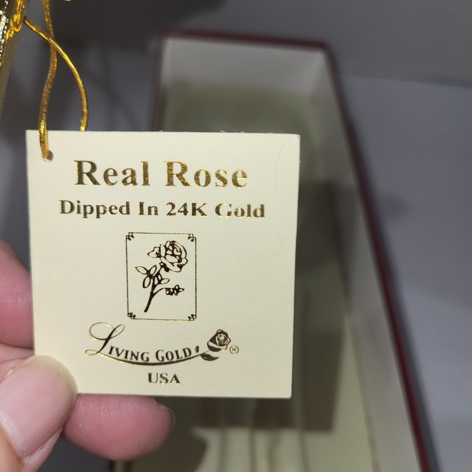 Living Gold Real Rose Dipped In 24K Gold White Boxed Vintage With Certificate