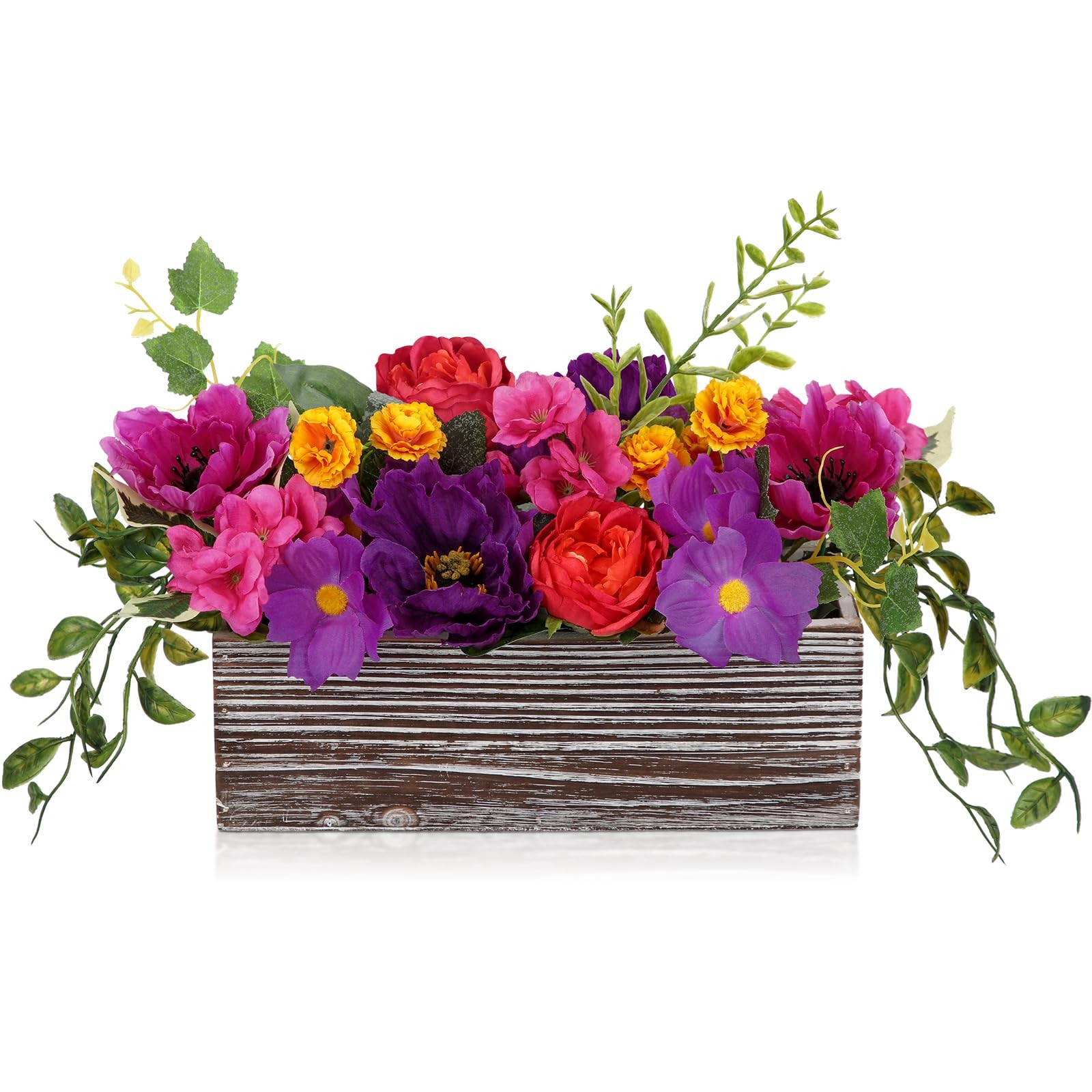 DILATATA Flower Arrangement with Wooden Vase 10″ Artificial Flowers in Pot – …